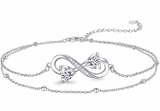 NINAMAID Anklet Bracelets for Women, 925 Sterling Silver Infinity Anklet for Women Girls Adjustable Beach Women'S Anklets Jewelry Gifts for Women Apparel & Accessories > Jewelry > Necklaces NINAMAID