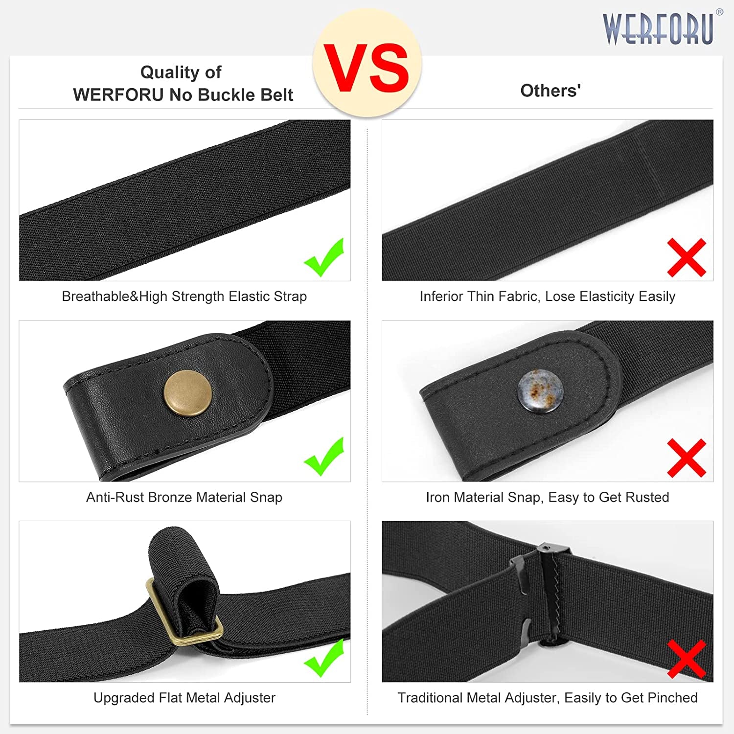 No Buckle Stretch Belt for Women Men Elastic Waist Belt up to 72 Inch for Jeans Pants Apparel & Accessories > Clothing Accessories > Belts WERFORU