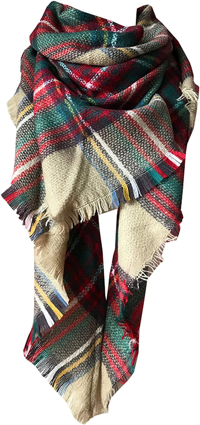 Wander Agio Womens Warm Long Shawl Winter Wraps Large Scarves Knit Cashmere Feel Plaid Triangle Scarf Apparel & Accessories > Clothing Accessories > Scarves & Shawls Wander Agio Camel Colour