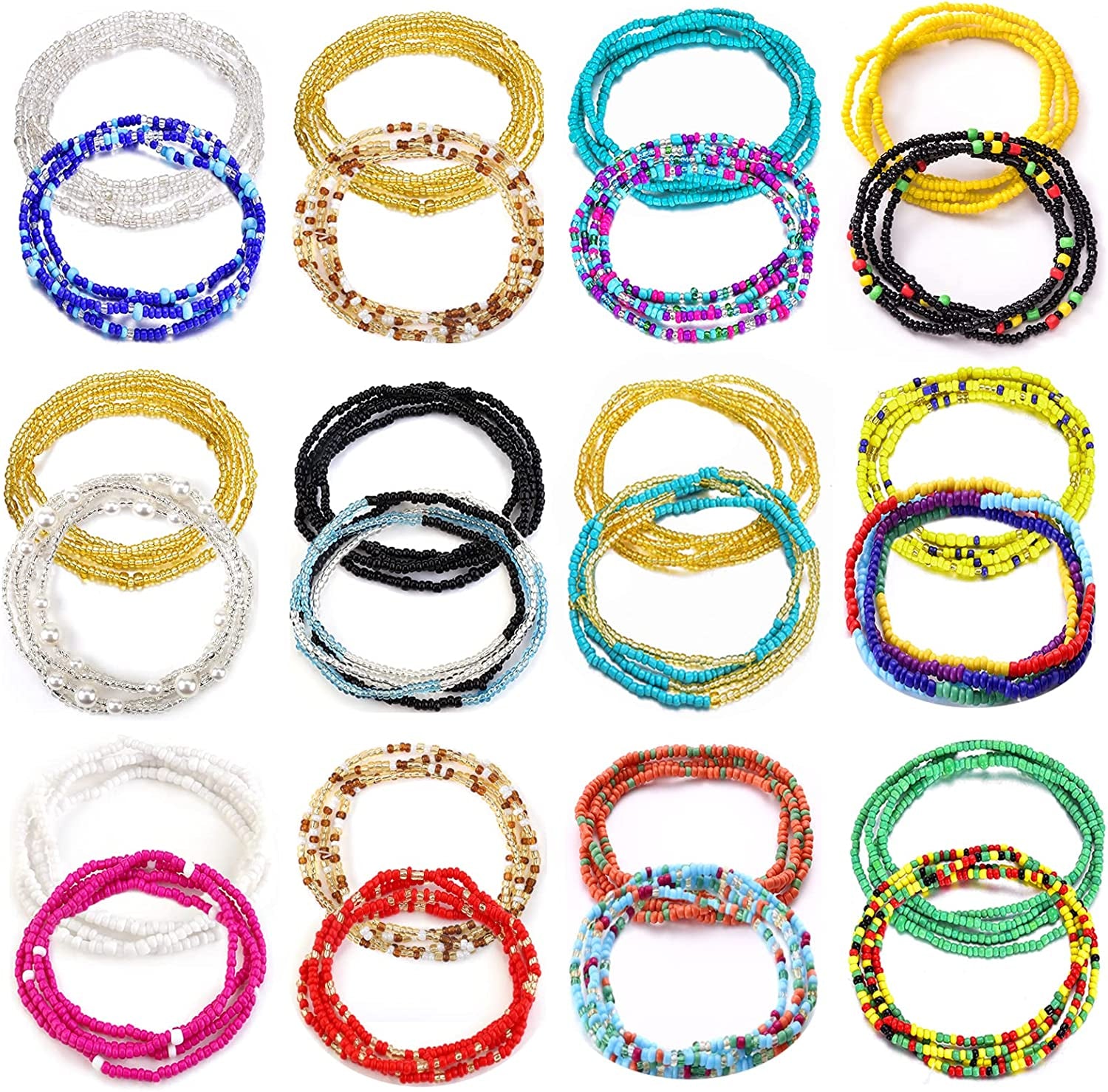 Honsny 24PCS Waist Beads for Women Colorful Belly Beads Chain Summer African Waist Bead Body Chains Bikini Jewelry Apparel & Accessories > Jewelry > Body Jewelry Honsny 24pcs-Set 1