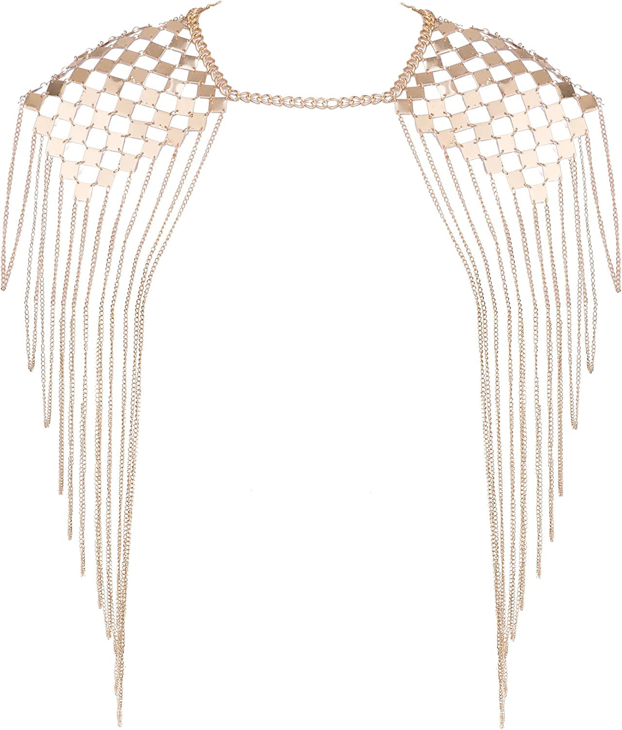 Chrontier Harness Body Chain Link Epaulet Shoulder Chain Necklace Collar Dangling Tassels for Bridal Women Prom Party Wedding Dress Accessory Silver Tone Apparel & Accessories > Jewelry > Body Jewelry Chrontier Gold,Silver