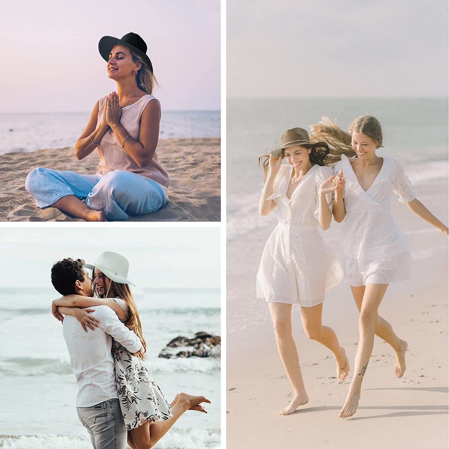 Koreshion Women Straw Panama Hat Summer Wide Brim Fedora Cap Beach Sun Hats UPF50+ Apparel & Accessories > Clothing Accessories > Hats Koreshion