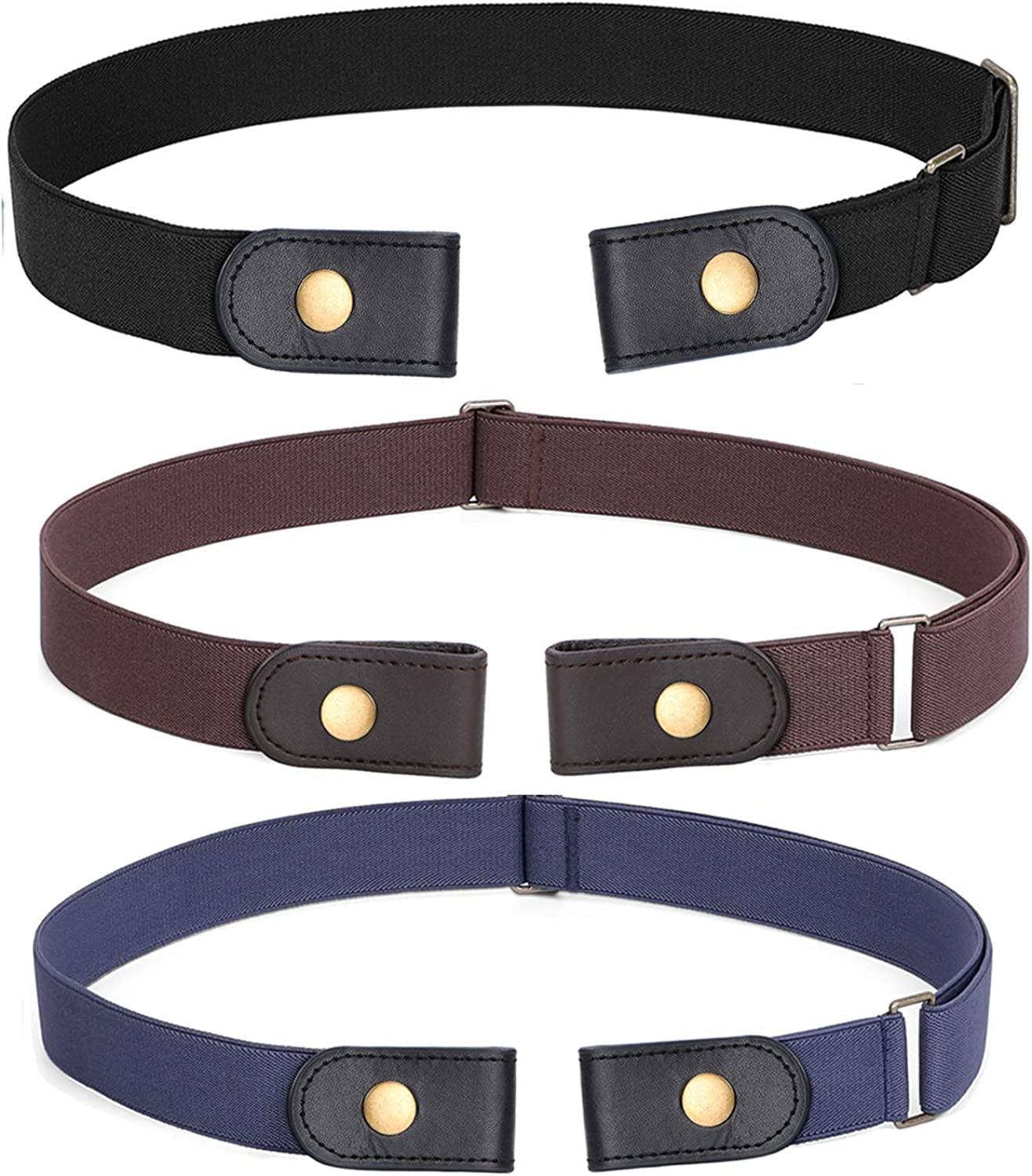 No Buckle Stretch Belt for Women Men Elastic Waist Belt up to 72 Inch for Jeans Pants Apparel & Accessories > Clothing Accessories > Belts WERFORU Z-black+coffee+blue Pants Size 23"-30"