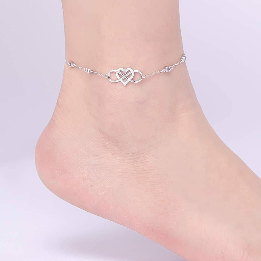 S925 Sterling Silver Ankle Bracelets for Women,Infinity Anklet with Heart Design Charm Jewelry,Gift for Women Mother Apparel & Accessories > Jewelry > Anklets Nieboa