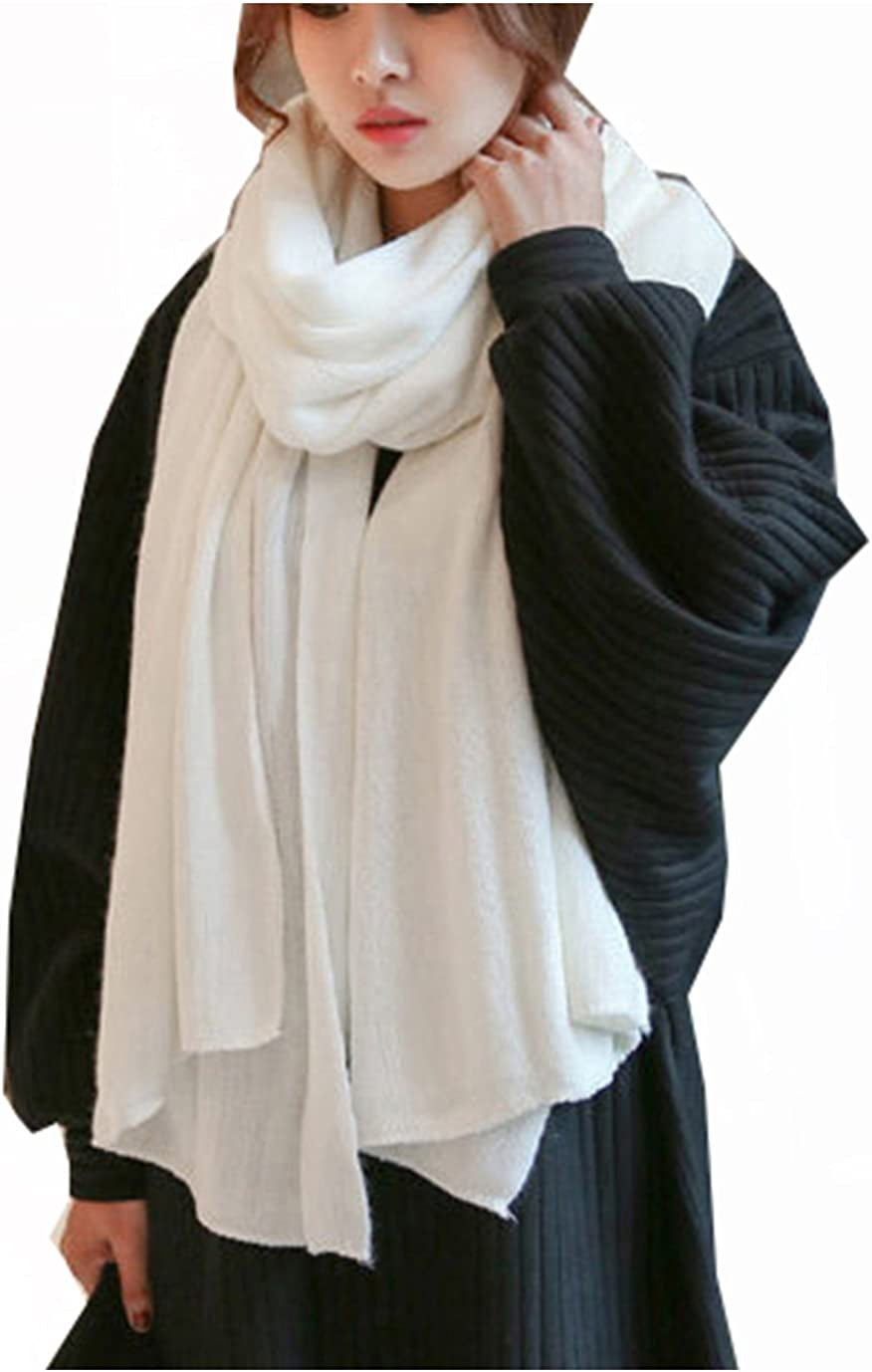 Wander Agio Womens Warm Winter Infinity Scarves Set Blanket Scarf Pure Color Apparel & Accessories > Clothing Accessories > Scarves & Shawls Wander Agio White