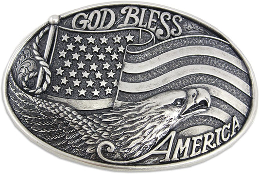 Nocona Boots Mens 37016 God Bless America Oval Buckle Silver Apparel & Accessories > Clothing Accessories > Belt Buckles Nocona Boots