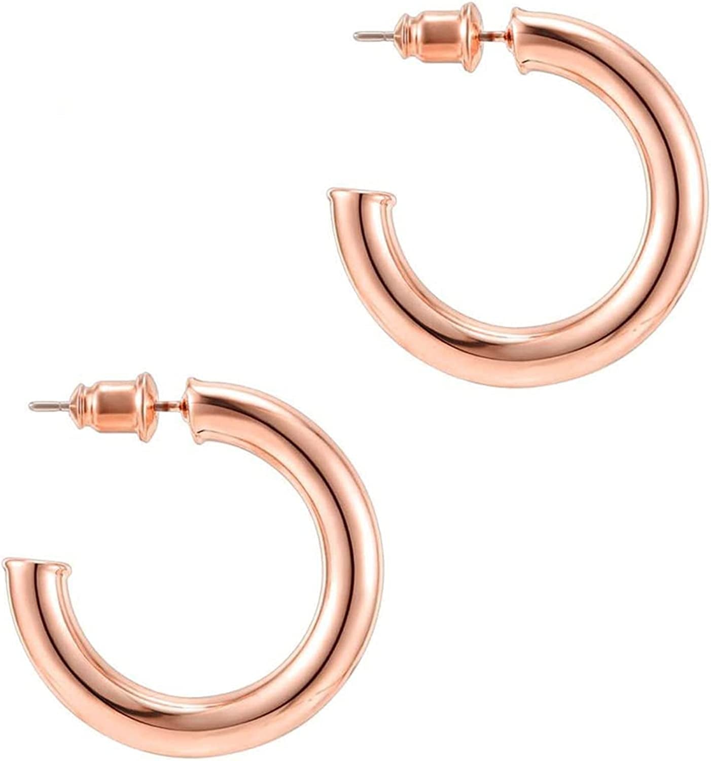 PAVOI 14K Gold Colored Lightweight Chunky Open Hoops | Gold Hoop Earrings for Women Apparel & Accessories > Jewelry > Earrings PAVOI Rose Gold Gold Plated 30 MM