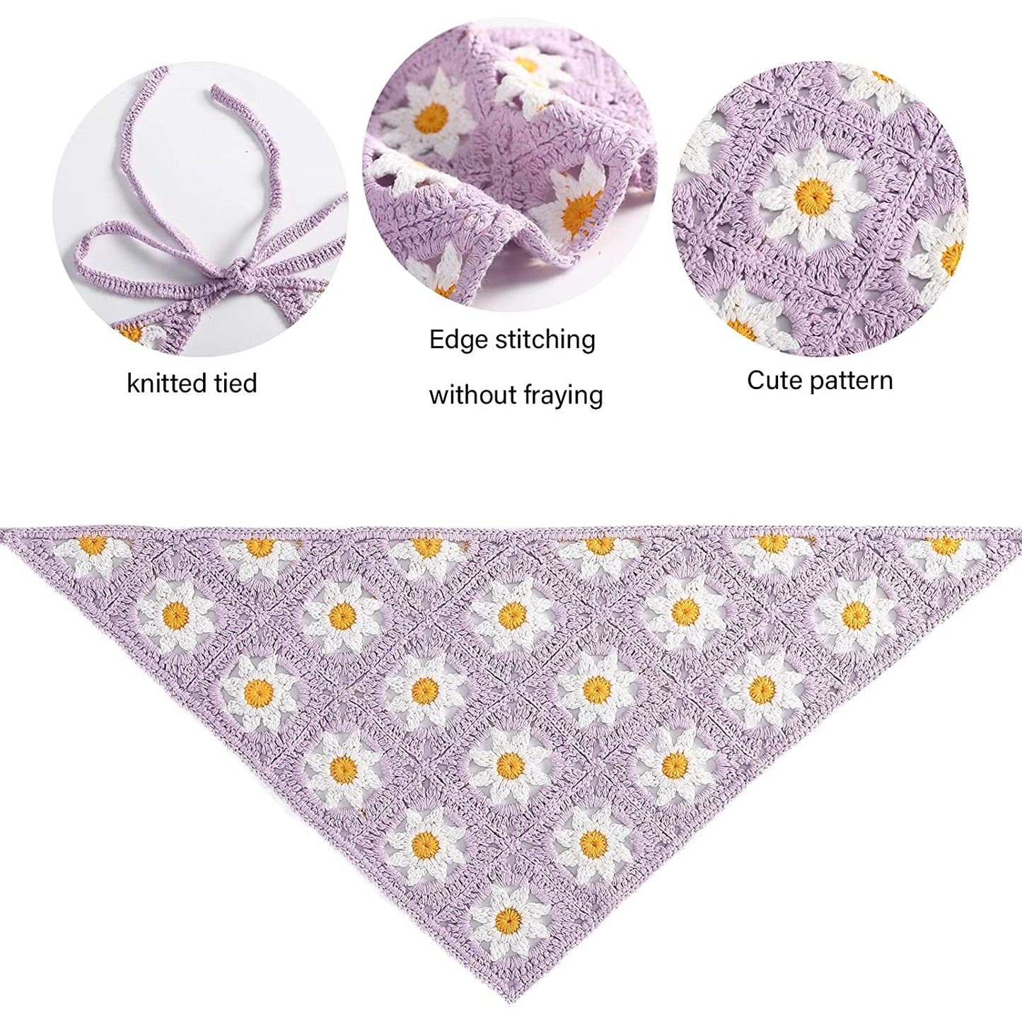 Crochet Bandana Head Kerchief Hair Scarf 2Pcs Knitted Hair Scarves Crochet Hair Kerchief Tie Bcak Headwrap Floral Hair Bandanas for Women Girls Scarf (Daisy(Purple+Green)) Apparel & Accessories > Clothing Accessories > Bandanas & Headties AWAYTR