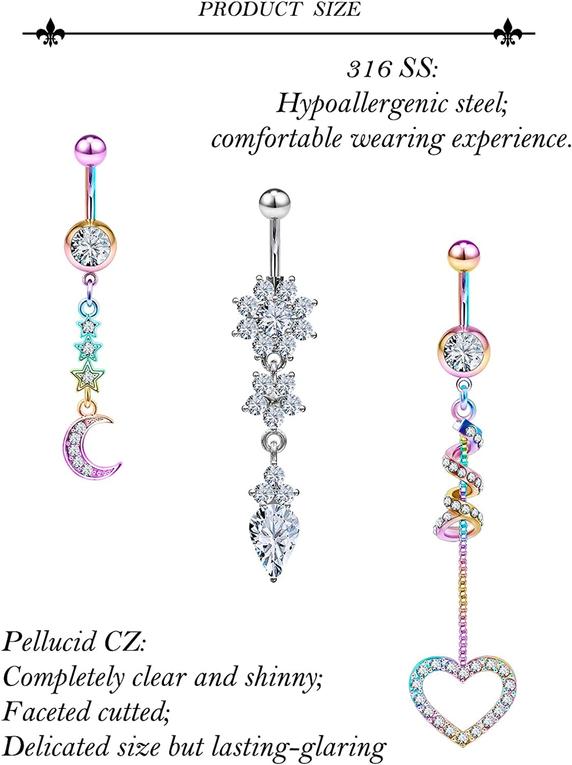 Rksndnn 14G Belly Button Rings Dangle for Women Stainless Steel Belly Rings Belly Piercing Jewelry Snake Reverse Spiral with Clear Cz Navel Rings Belly Button Ring Belly Ring Body Piercing Jewelry Apparel & Accessories > Jewelry > Rings Generic