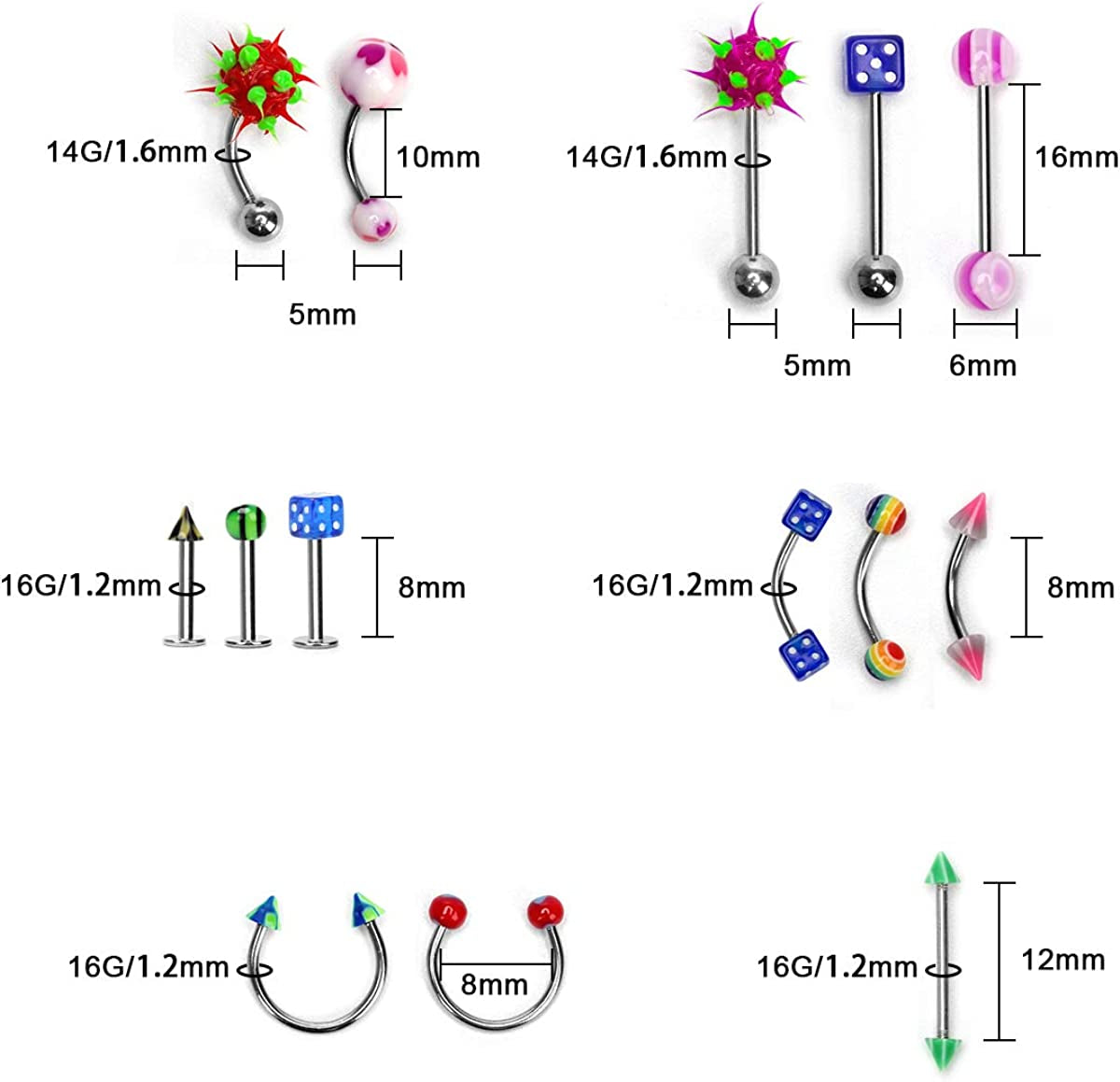 Crazypiercing Lot of 110PCS Body Jewelry Piercing Eyebrow Navel Belly Tongue Lip Bar Ring Apparel & Accessories > Jewelry > Body Jewelry CrazyPiercing