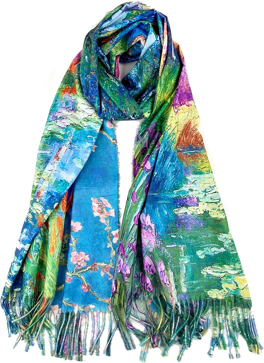 Plum Feathers Super Soft Cashmere Feel Double Sided Reversible Art Shawl Scarf Van Gogh Monet Klimt Inspired Apparel & Accessories > Clothing Accessories > Scarves & Shawls Plum Feathers House Edge of Colorful Forest