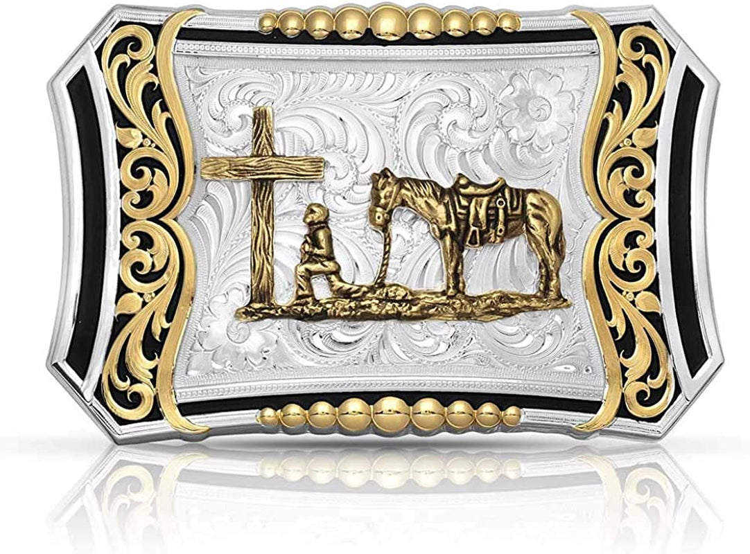 Montana Silversmiths Christian Faith Series Classic Western Buckle, Made in USA Apparel & Accessories > Clothing Accessories > Belt Buckles Montana Silversmiths Deep Roots Filigree - Two-tone