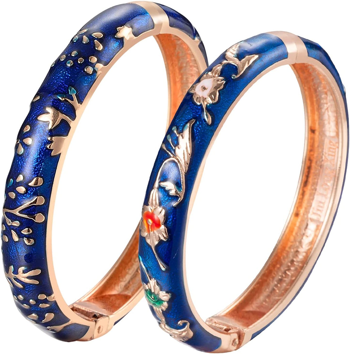 UJOY Cloisonne Bracelet Butterfly Gold Hinge Indian Cuff Bangle Enameled Jewelry Flower Bracelets for Women Gift Box 55A114 Apparel & Accessories > Jewelry > Bracelets UJOY A116-Flower (2 Pcs Set)-Blue