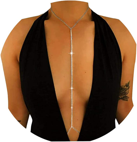 Bomine Rhinestone Body Chain Silver Bra Crystal Sexy Bikini Body Jewelry Necklace Chains for Women and Girls (Silver) Apparel & Accessories > Jewelry > Body Jewelry Bomine
