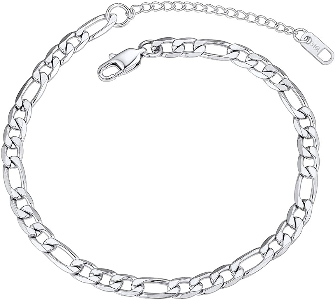 Chainspro Resizable Anklet Chain for Women Men, Figaro/Wheat/Twist Rope/Cuban Foot Bracelet-Strong with Good Clasp-18K Gold Plated(Send Gift Box) Apparel & Accessories > Jewelry > Anklets ChainsPro 07:figaro-6mm-stainless
