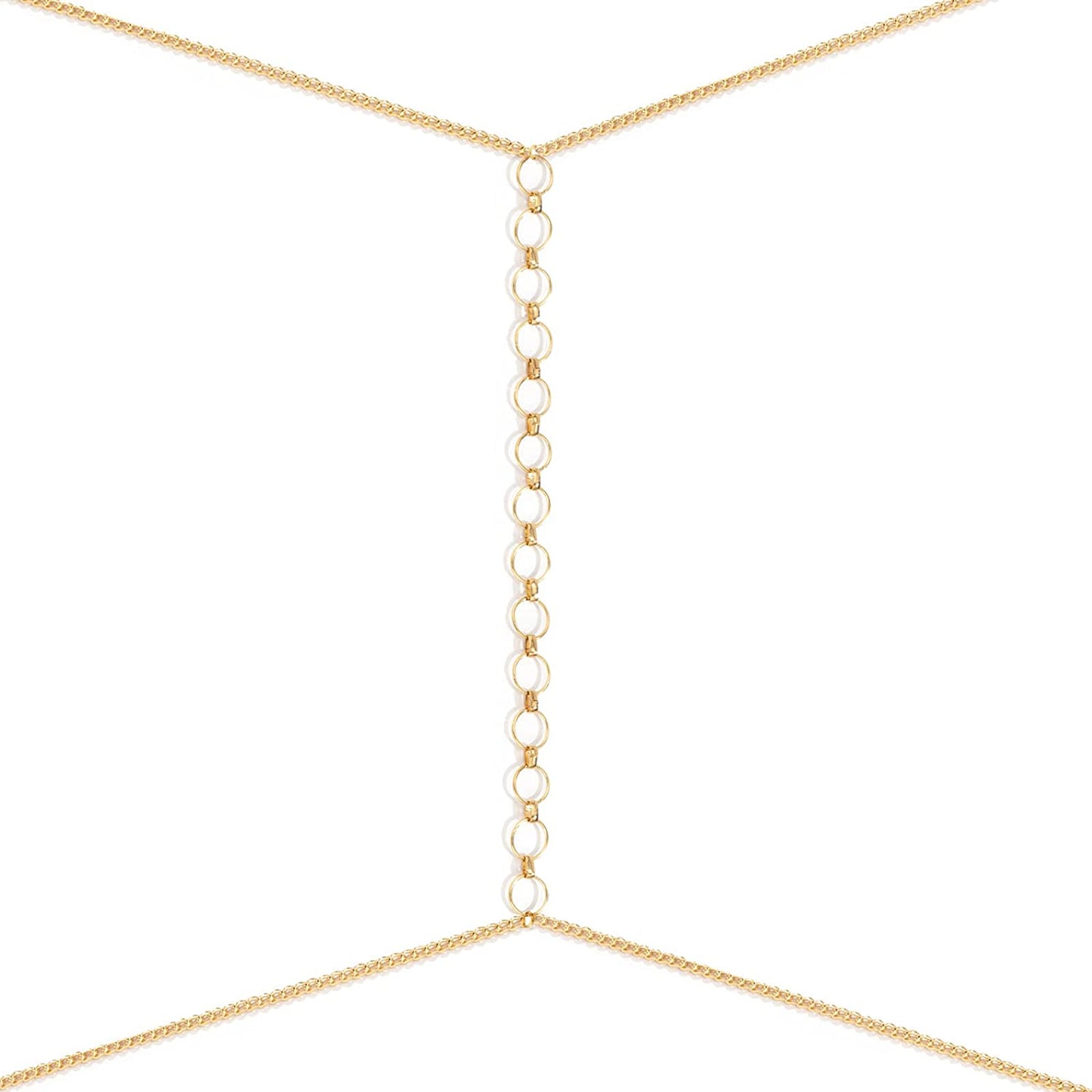 Body Chains for Women Sexy Skinny Crossover Full Body Jewelry for Bikini Swimsuit Wedding Dress Necklace and Belly Chain Set Apparel & Accessories > Jewelry > Body Jewelry Tosmifairy Gold-Linked O-Rings Charm