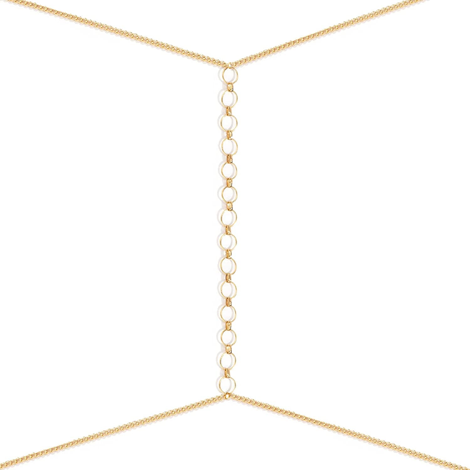 Body Chains for Women Sexy Skinny Crossover Full Body Jewelry for Bikini Swimsuit Wedding Dress Necklace and Belly Chain Set Apparel & Accessories > Jewelry > Body Jewelry Tosmifairy Gold-Linked O-Rings Charm