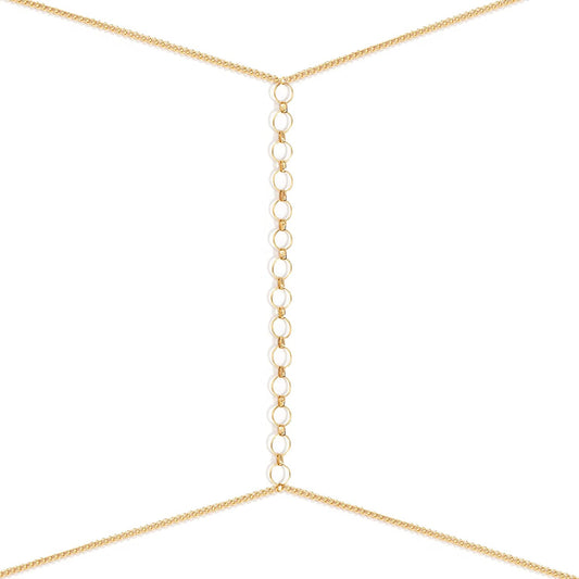 Body Chains for Women Sexy Skinny Crossover Full Body Jewelry for Bikini Swimsuit Wedding Dress Necklace and Belly Chain Set Apparel & Accessories > Jewelry > Body Jewelry Tosmifairy Gold-Linked O-Rings Charm