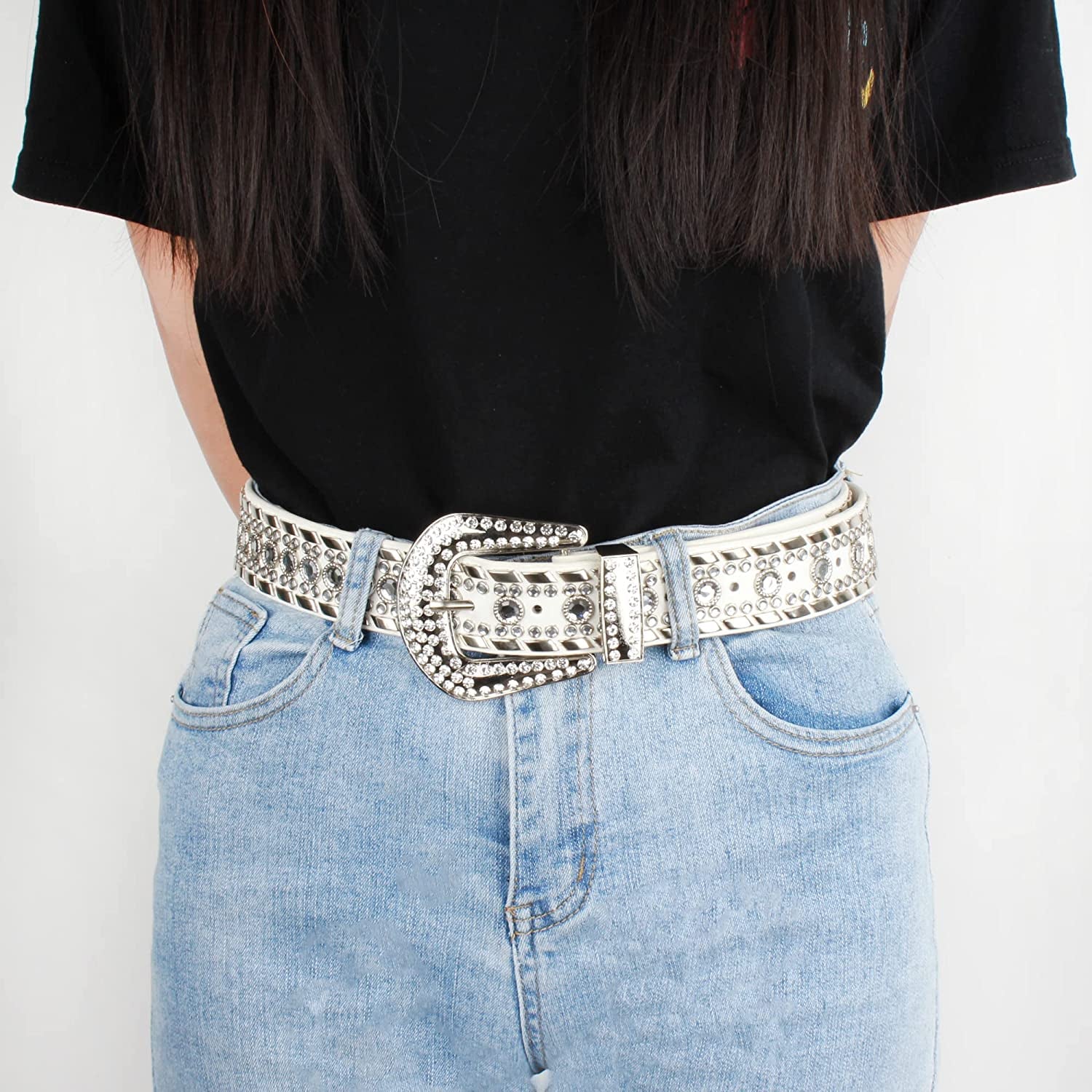 CLARA Women Vintage Western Waist Belt Double Buckle Belt PU Leather Waistband for Jeans Dress Apparel & Accessories > Clothing Accessories > Belts CLARA