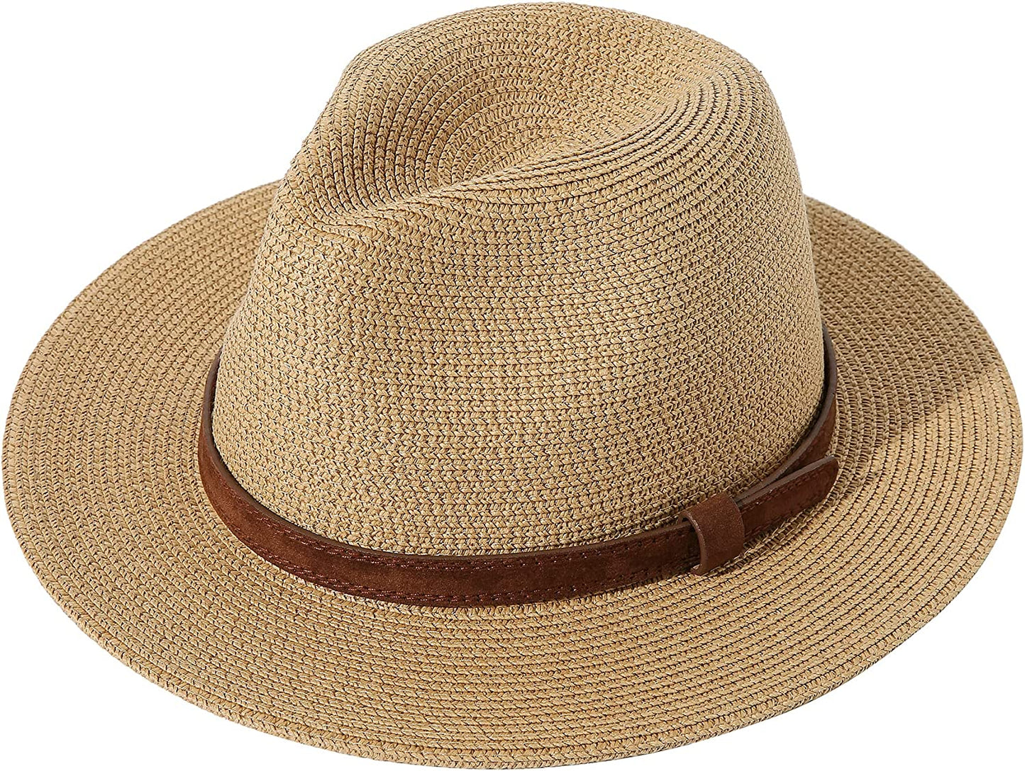 JOYEBUY Womens UPF50 Foldable Summer Straw Hat Wide Brim Fedora Sun Beach Hat Apparel & Accessories > Clothing Accessories > Hats JOYEBUY Y-brown Belt Brown