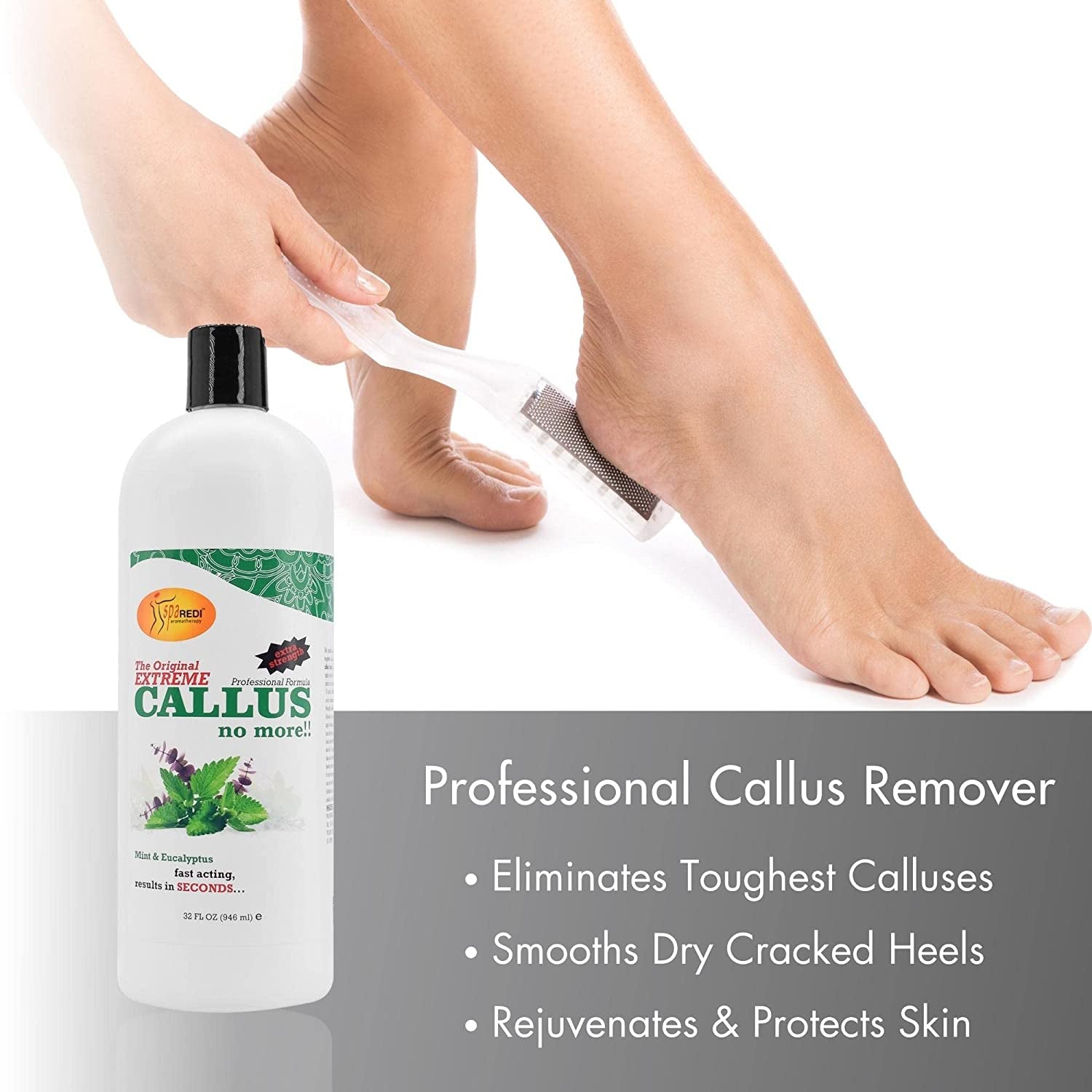 SPA REDI - Callus Remover for Feet Gel - Professional Pedicure Foot Care - Removes Toughest Calluses in Seconds and Smooths Dry Cracked Heels (Mint and Eucalyptus, 32 Oz) Health & Beauty > Personal Care > Foot Care SPA REDI