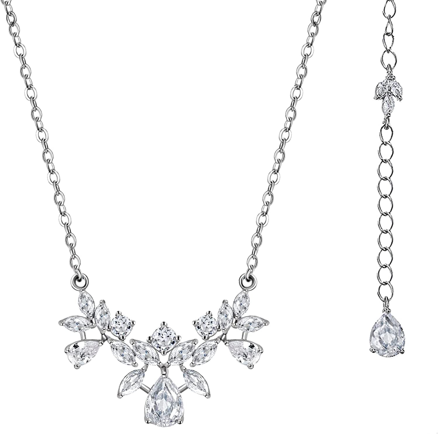 SWEETV Cubic Zirconia Wedding Bridal Backdrop Necklace for Brides, Crystal Dainty Back Necklace, Body Chain Jewelry for Women Prom Apparel & Accessories > Jewelry > Necklaces SWEETV 01. Silver Backdrop