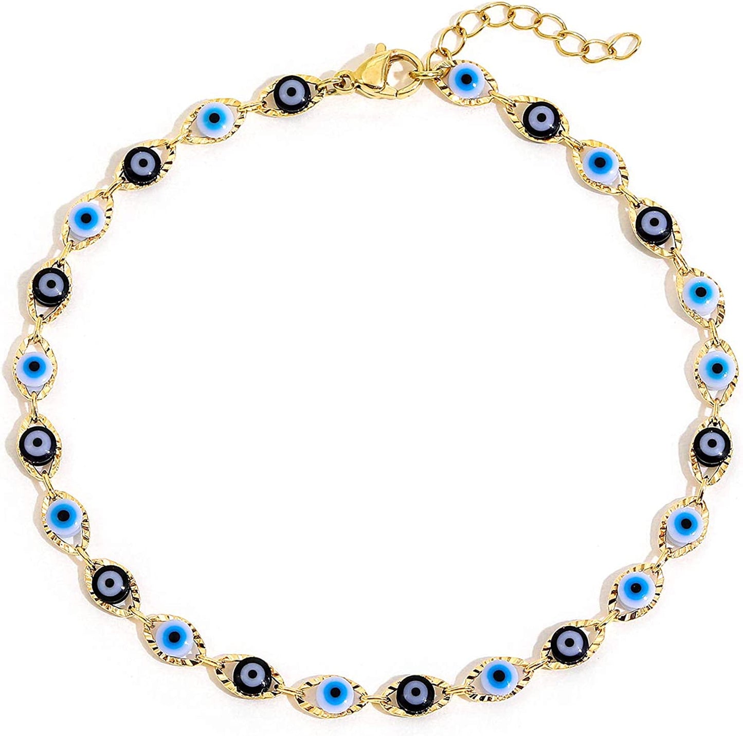 SLOONG Evil Eye Anklet Bracelet for Women Girls 14K Gold Plated Beach Foot Anklet Bracelet Summer Jewelry Beads Anklet Set, Adjustabe Size Apparel & Accessories > Jewelry > Anklets SLOONG Black/Blue