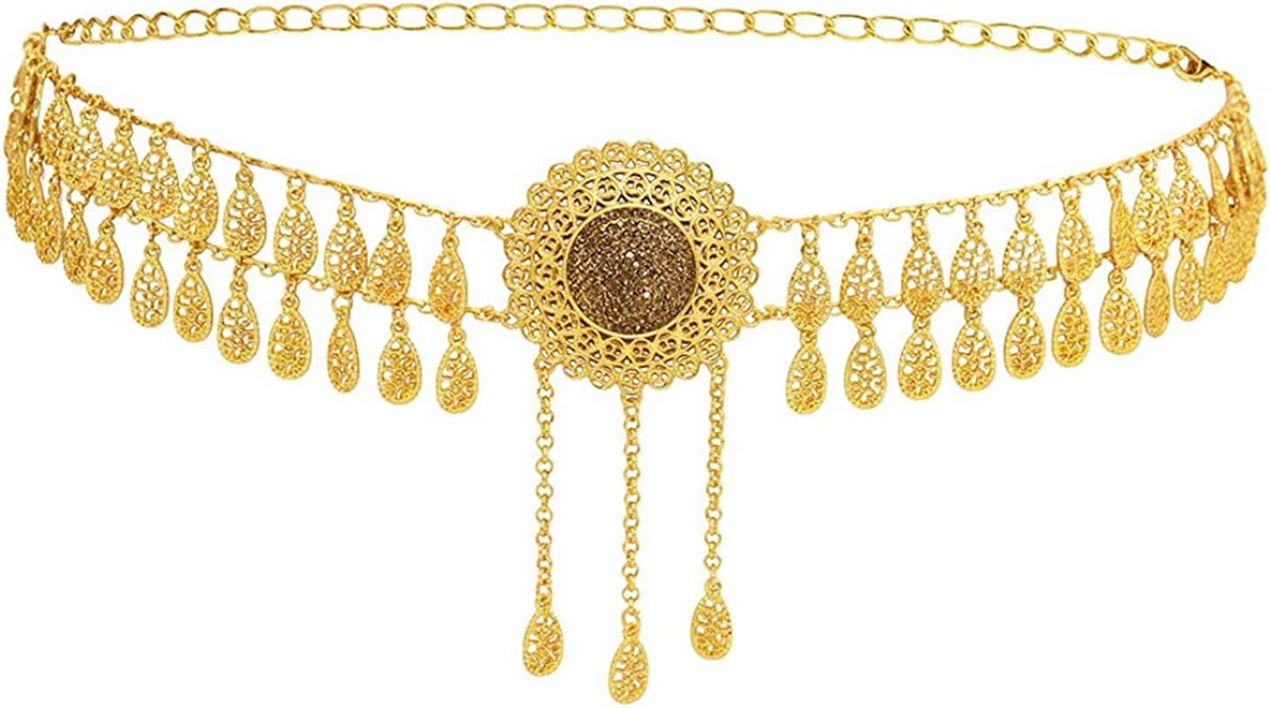Idealway Indian Style 14 K Gold Plated Crystal Flower Turquoise Waist Belly Chains Dancing Beach Belt Body Jewelry Apparel & Accessories > Jewelry > Body Jewelry idealway E