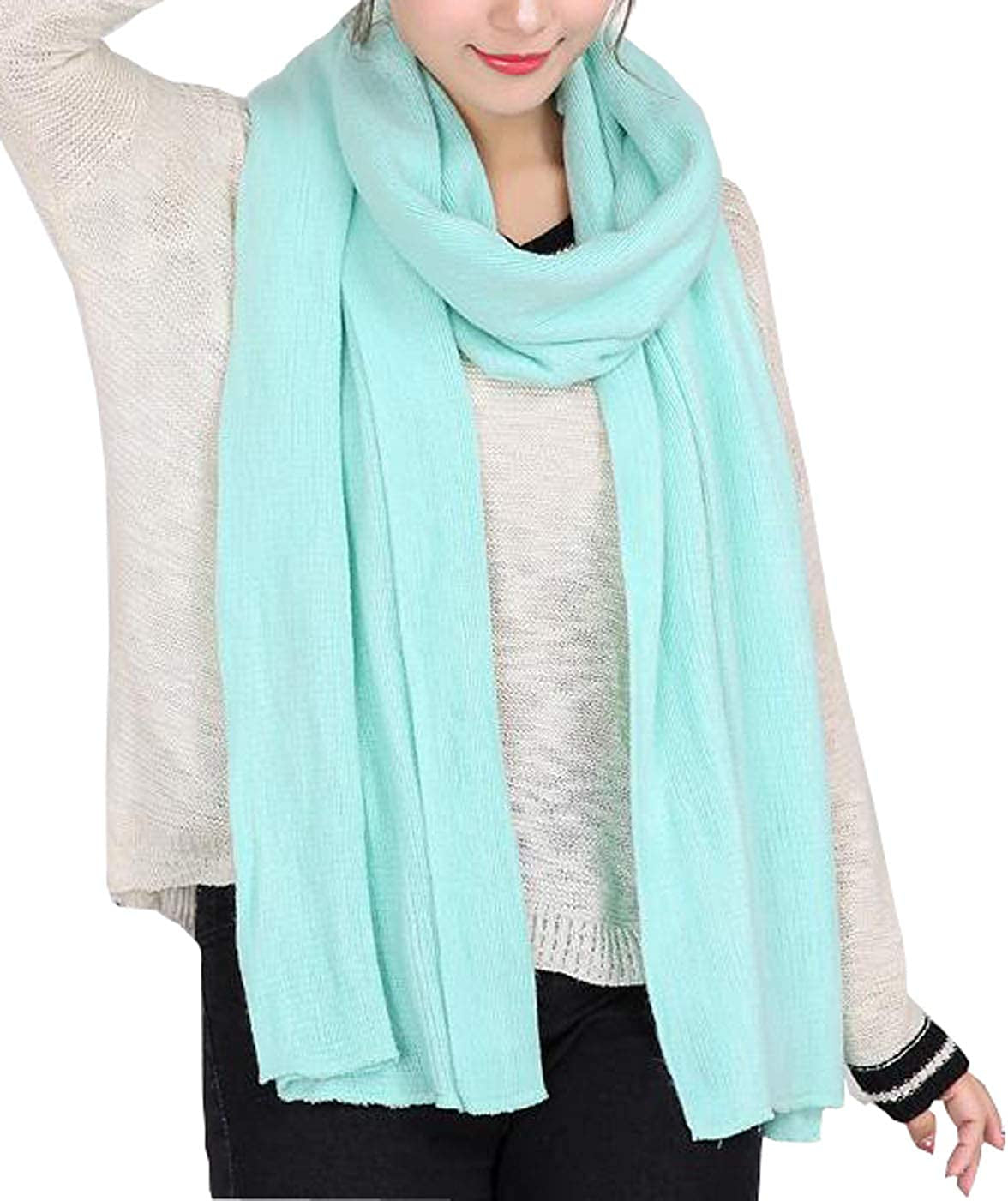 Wander Agio Women'S Warm Long Shawl Winter Warm Large Scarf Pure Color Apparel & Accessories > Clothing Accessories > Scarves & Shawls Wander Agio Light Green