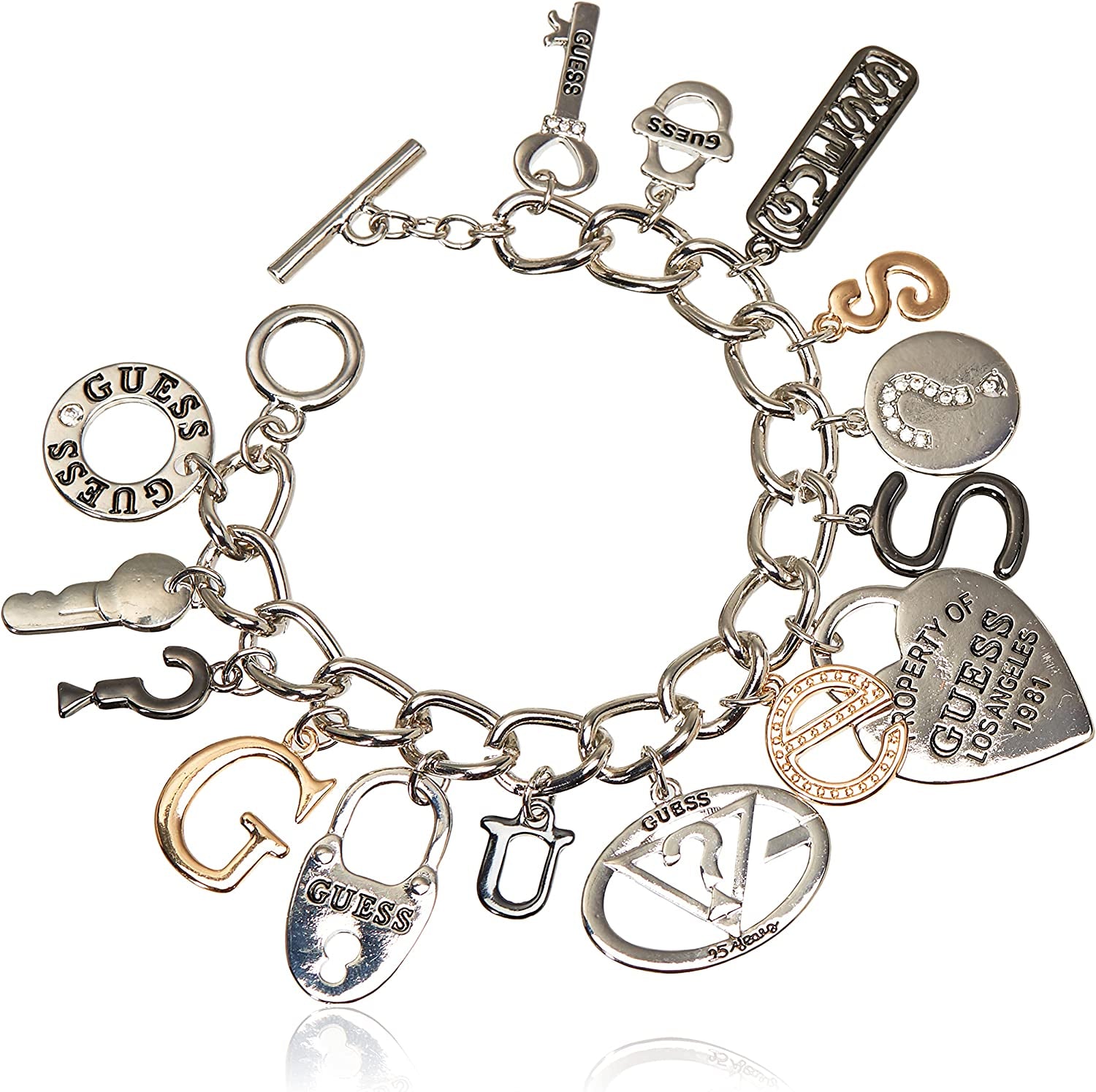 GUESS "Basic Mixed Metal Logo Charm Toggle Charm Bracelet Apparel & Accessories > Jewelry > Bracelets GUESS