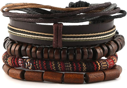 HZMAN Wrap Bracelets Men Women, Hemp Cords Wood Beads Ethnic Tribal Bracelets, Leather Wristbands Apparel & Accessories > Jewelry > Bracelets HZMAN Classic Style