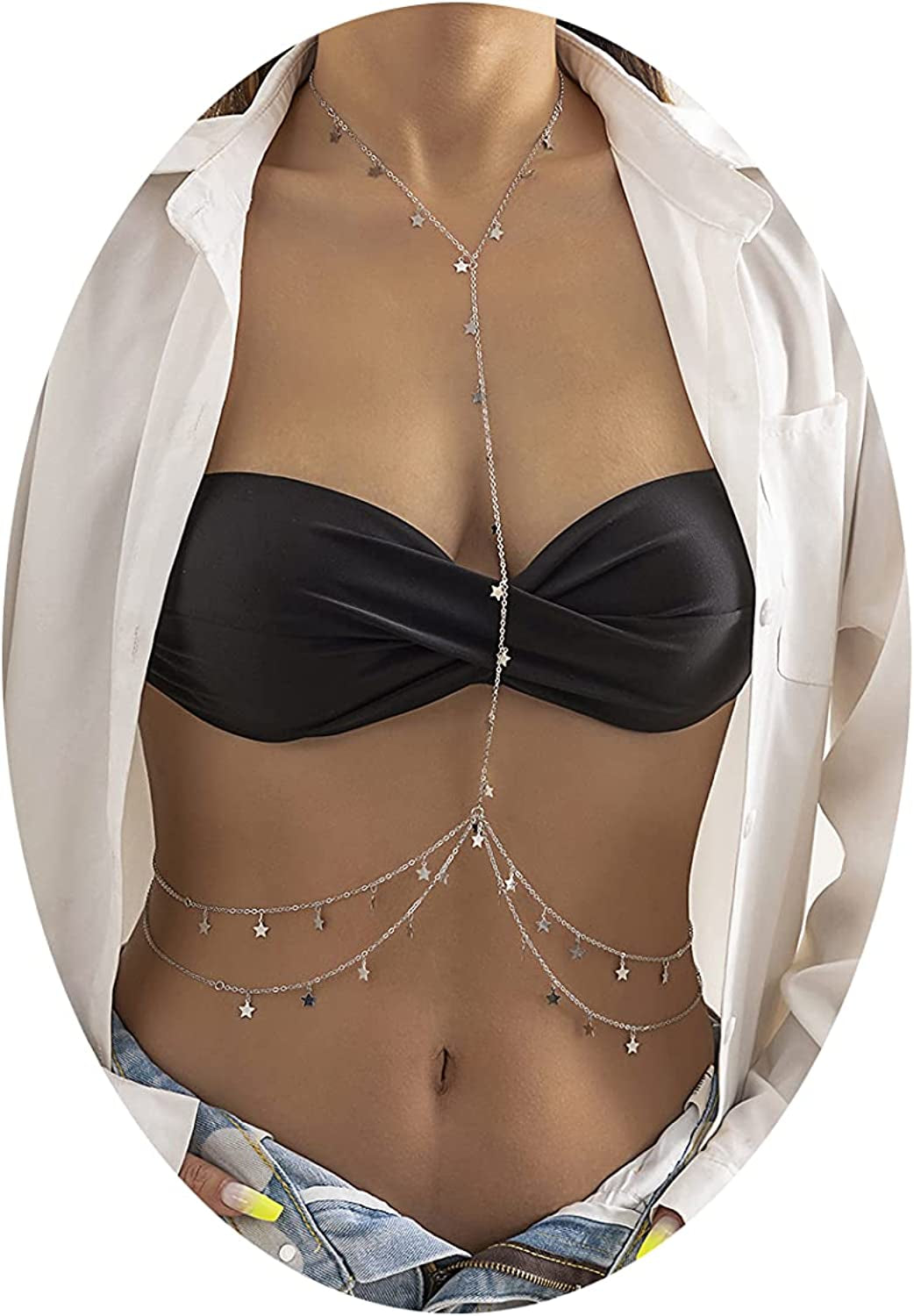 Simple Belly Chain for Women and Girls Gold Silver Star Waist Chain Beach Bikini Body Jewelry Adjustable 68-93Cm Apparel & Accessories > Jewelry > Body Jewelry MIFYNN Silverstar