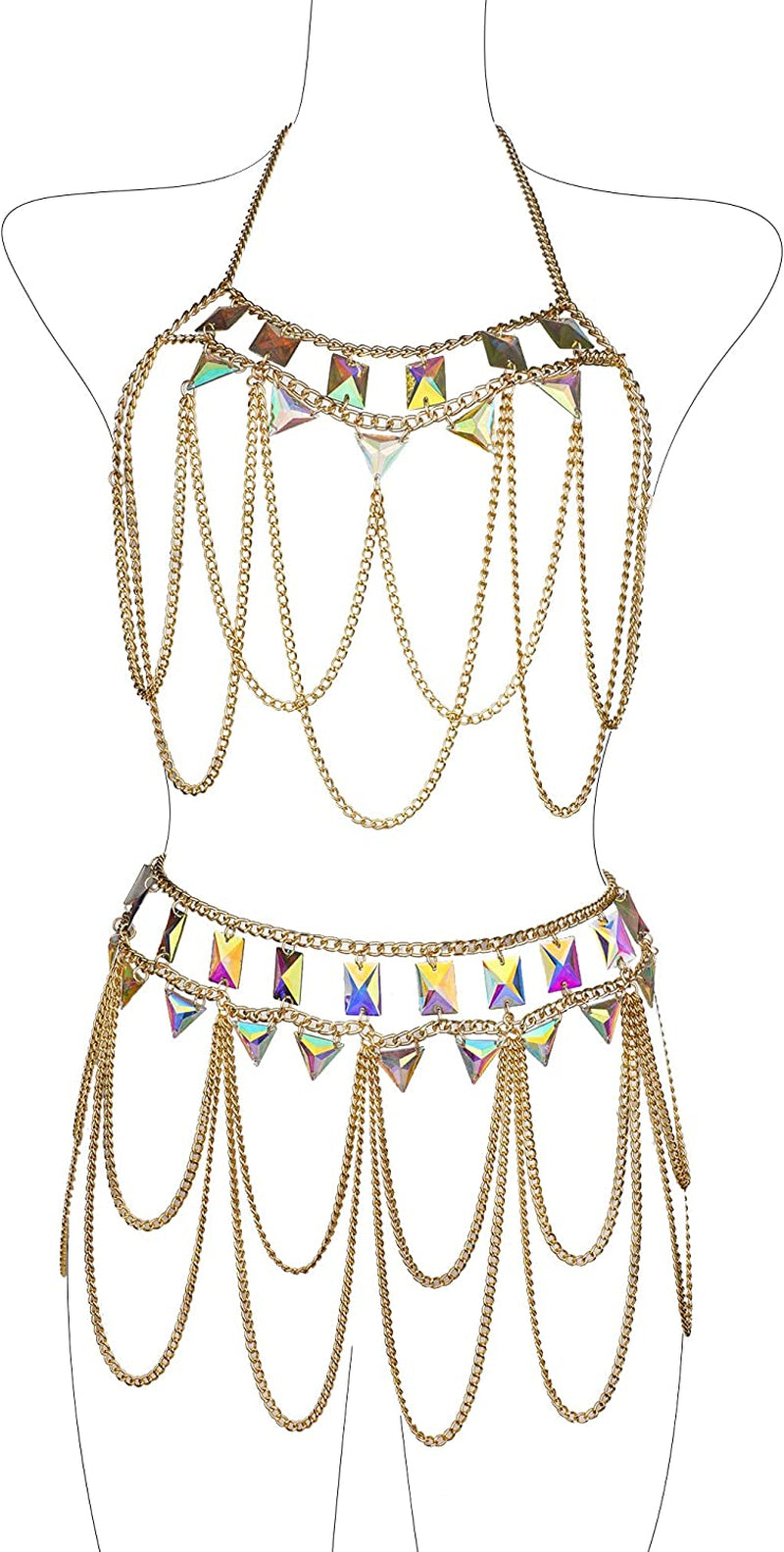 Ccbodily Body Chains Jewelry Accessories - Boho Crystal Tassel Bikini Set Beach Cosplay Bra Chain Body Jewelry for Women and Girls Apparel & Accessories > Jewelry > Body Jewelry CCbodily Style-4