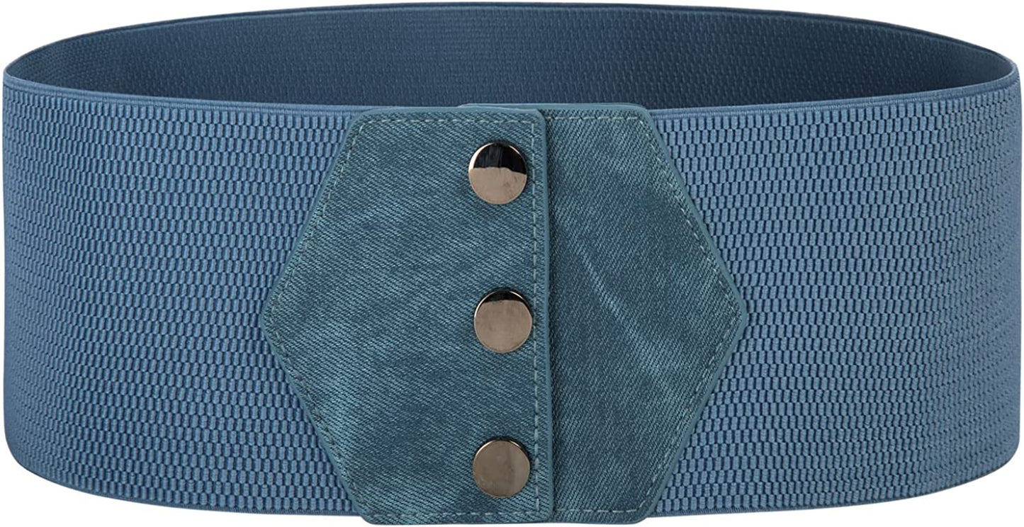 GRACE KARIN Women'S Snap-Button Corset Belt Wide Elastic Belts for Dress Stretchy Waistband Apparel & Accessories > Clothing Accessories > Belts GRACE KARIN Denim Blue Small
