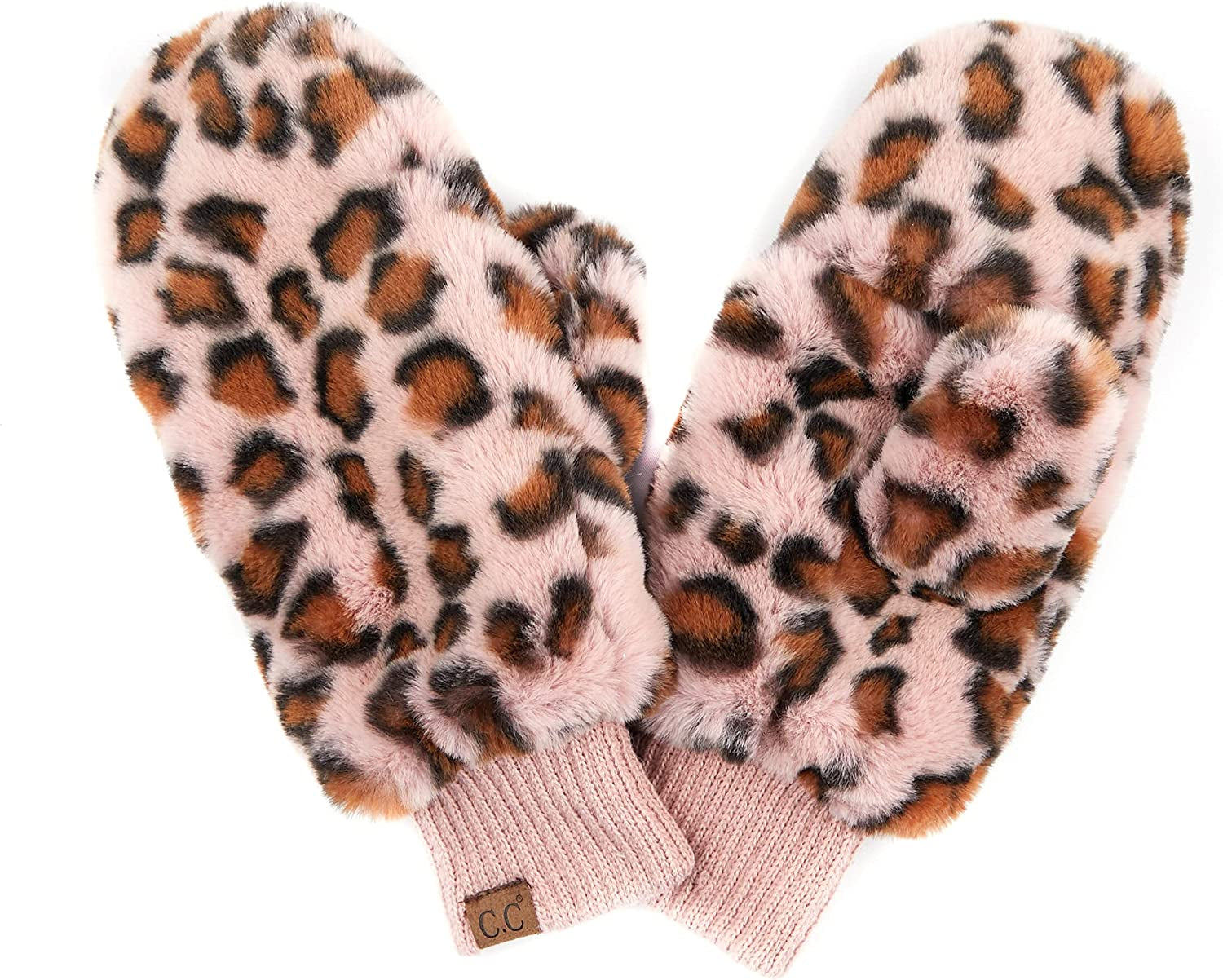 C.C Women Thick Knit Faux Fur Sherpa Fleece Lined Warm Winter Gloves Mittens (CG-36)(MT-008,25,715,816,1816,6245) Apparel & Accessories > Clothing Accessories > Gloves & Mittens C.C Faux Fur-leo Rose
