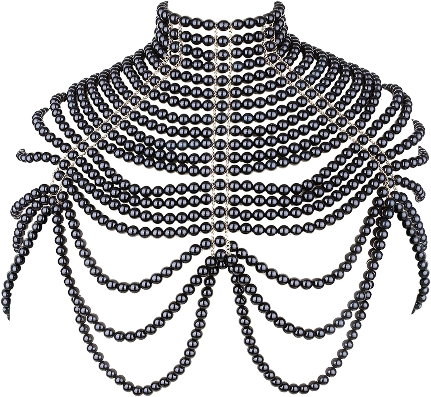 Azazccm Pearl Body Chain-Fashion Pearl Shoulder Necklace for Women,Party, Wedding, Photo Shoot, Adjustable Pearl Body Jewelry Apparel & Accessories > Jewelry > Body Jewelry Azazccm Pearls-2