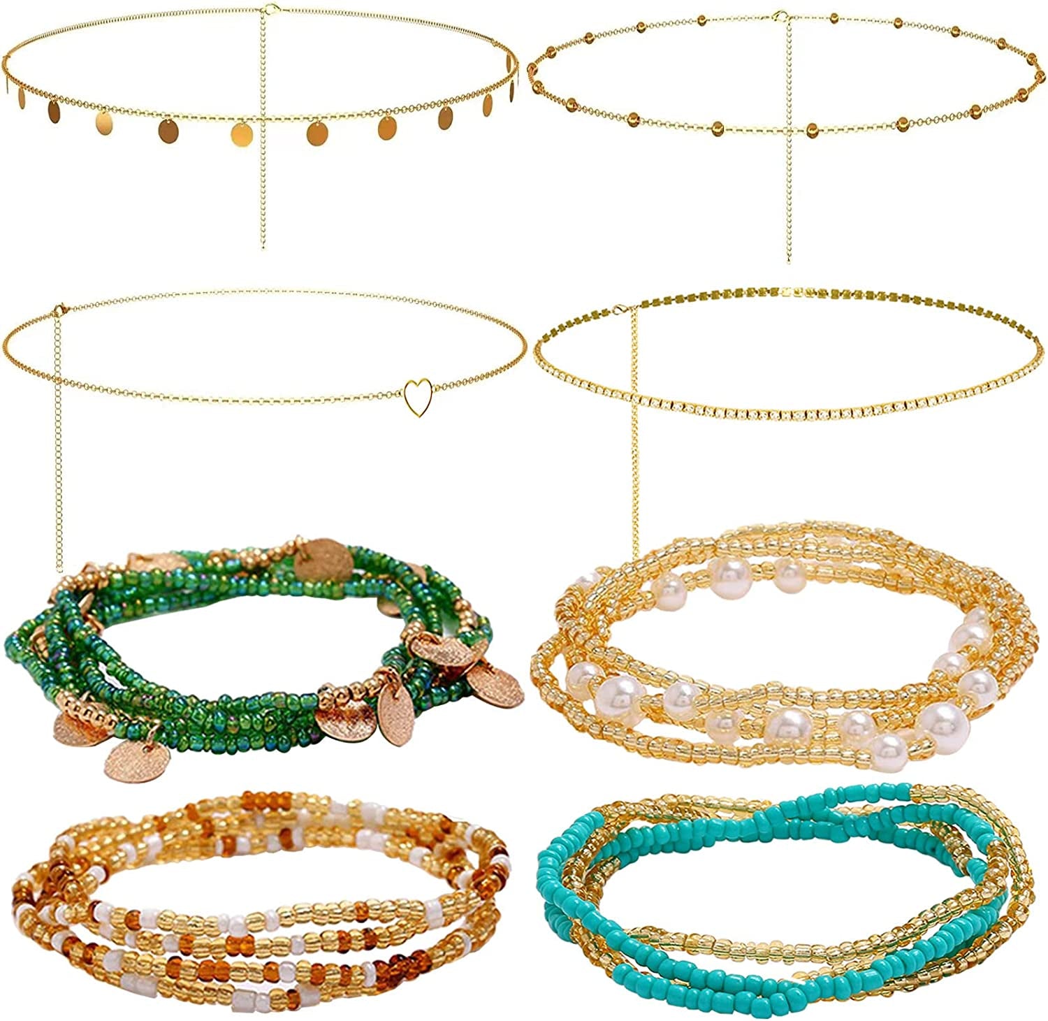 Palotay 16PCS Waist Beads for Women African Waist Beads Chain Colorful Belly Beads Body Chain for the Waist Elastic Stomach Beads Summer Beach Bikini Jewelry Waist Beads Set Apparel & Accessories > Jewelry > Body Jewelry Palotay 8pcs