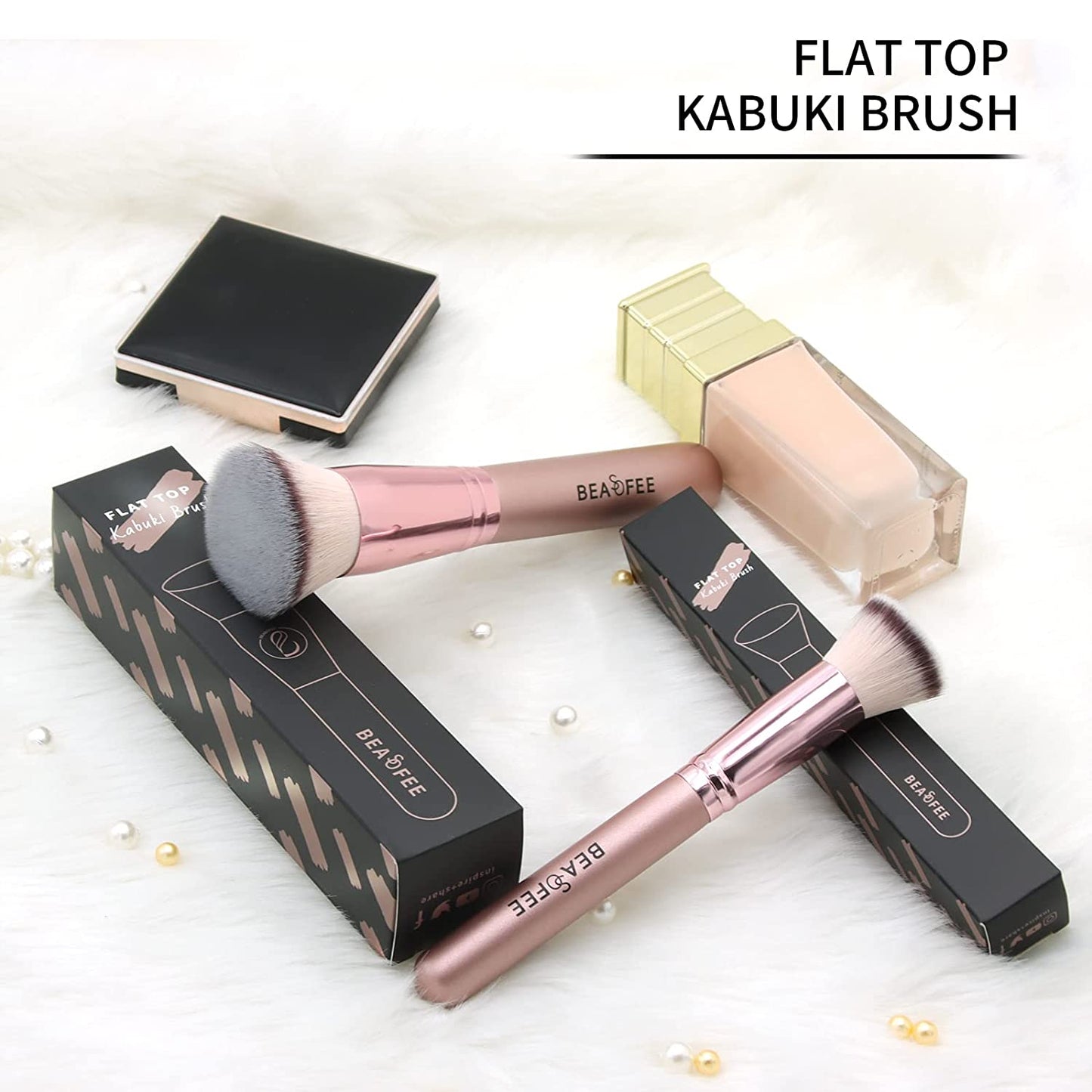 Foundation Makeup Brush Flat Top Kabuki Foundation Brush for Liquid Cream Powder Makeup,The Big Fiber Bristles ,Stippling Buffing Blending Good Premium Face Makeup Brush Set Tools Rose Gold Health & Beauty > Personal Care > Cosmetics > Cosmetic Tools > Makeup Tools BEASOFEE