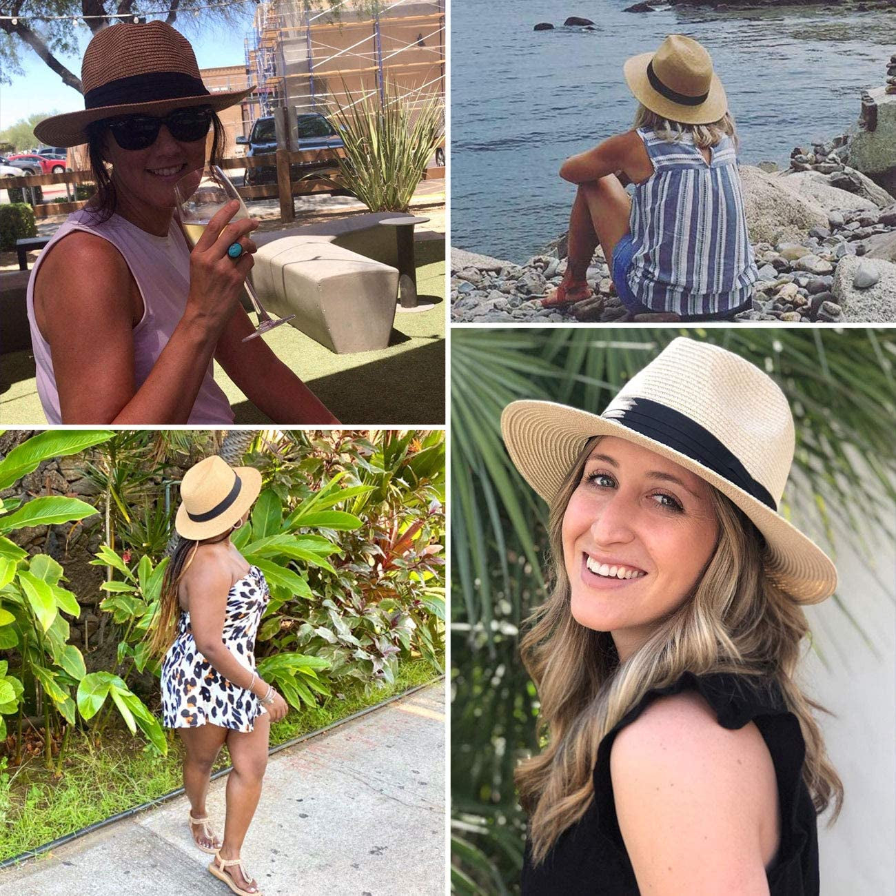 MAYLISACC Womens Straw Panama Hat, Wide Brim Beach Sun Hats Summer Foldable Travel Sunhat UPF50 Apparel & Accessories > Clothing Accessories > Hats MAYLISACC