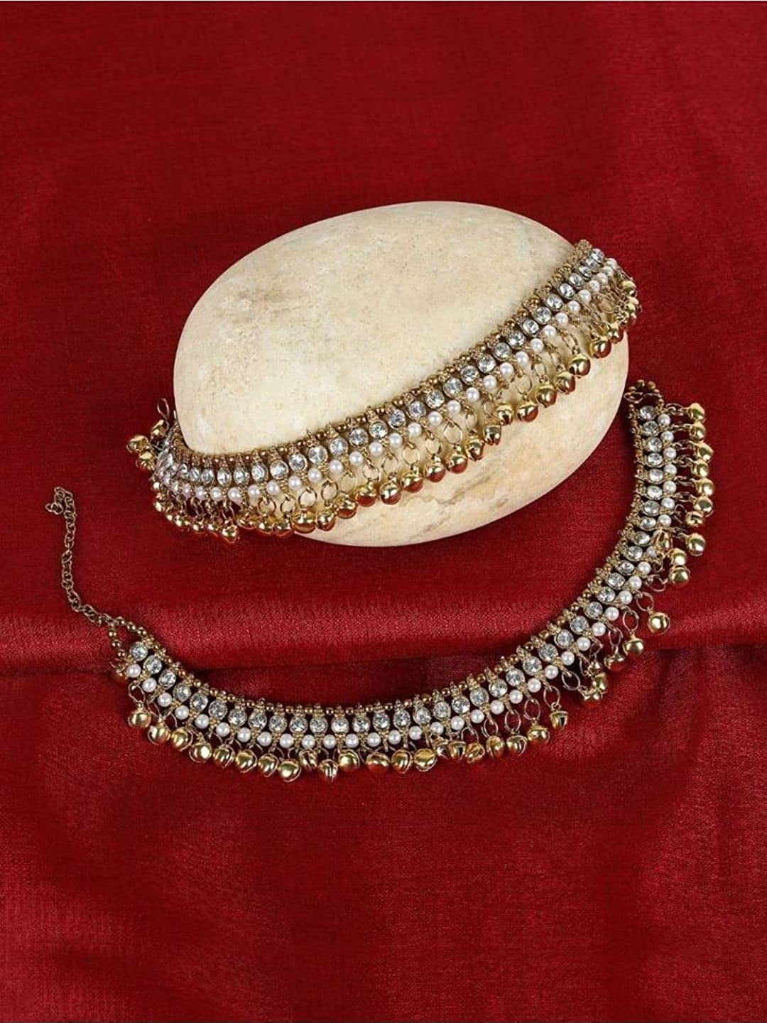 Efulgenz Indian Bollywood Faux Kundan Pearl Wedding Bridal Anklet Pair with Bells (2 Piece) Bracelet Payal Foot Jewelry Apparel & Accessories > Jewelry > Anklets Jaipur Art Jewellery