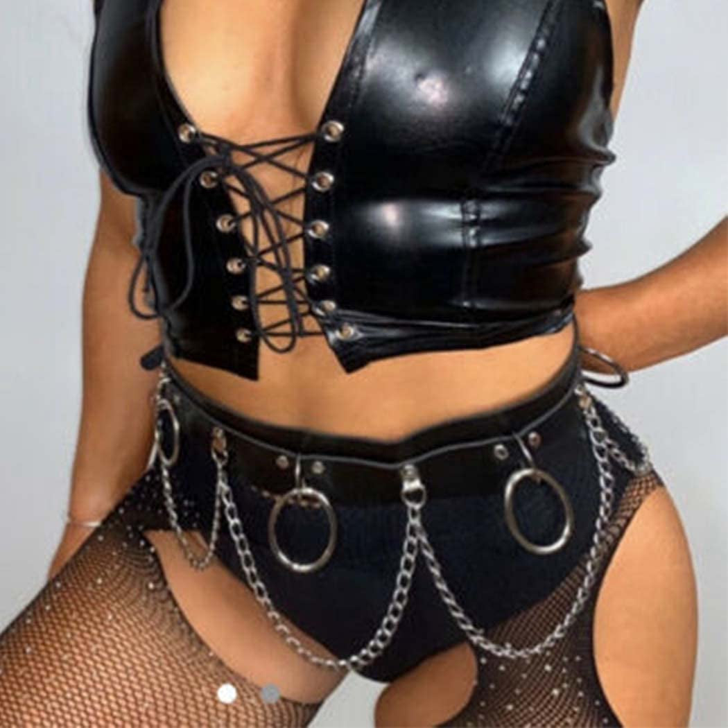 Victray Punk Waist Chain Belt Leather Body Chains Rave Body Jewelry Accessories for Women and Girls (Black) Apparel & Accessories > Jewelry > Body Jewelry Victray
