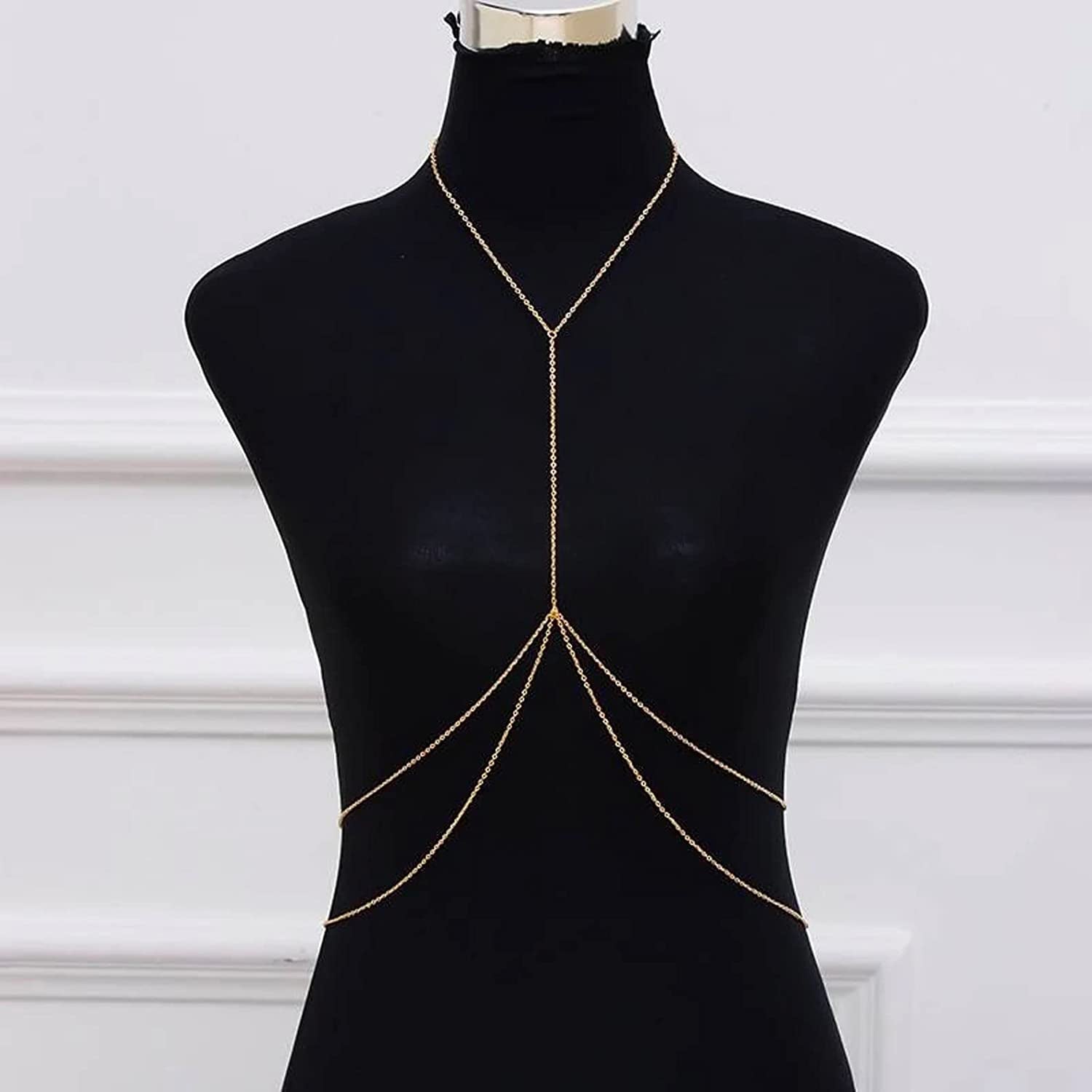 Sexy Sequins Bra Body Chain Bikini Shiny Luxury Harness Necklace Body Jewelry for Wedding Beach Body Accessories (Gold) Apparel & Accessories > Jewelry > Body Jewelry Althrorry