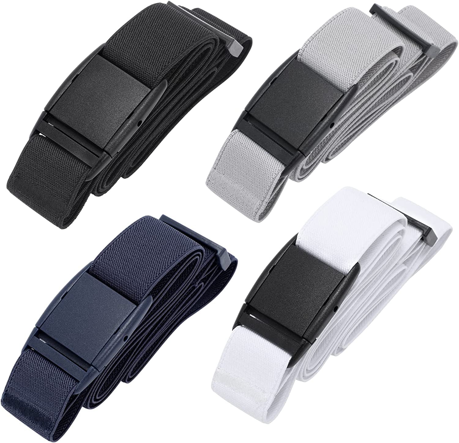 No Show Women Stretch Belt Invisible Elastic Web Strap Belt with Flat Buckle for Jeans Pants Dresses Apparel & Accessories > Clothing Accessories > Belts KYLIE MAX M-black+blue+white+grey Suit for US Size 0-16