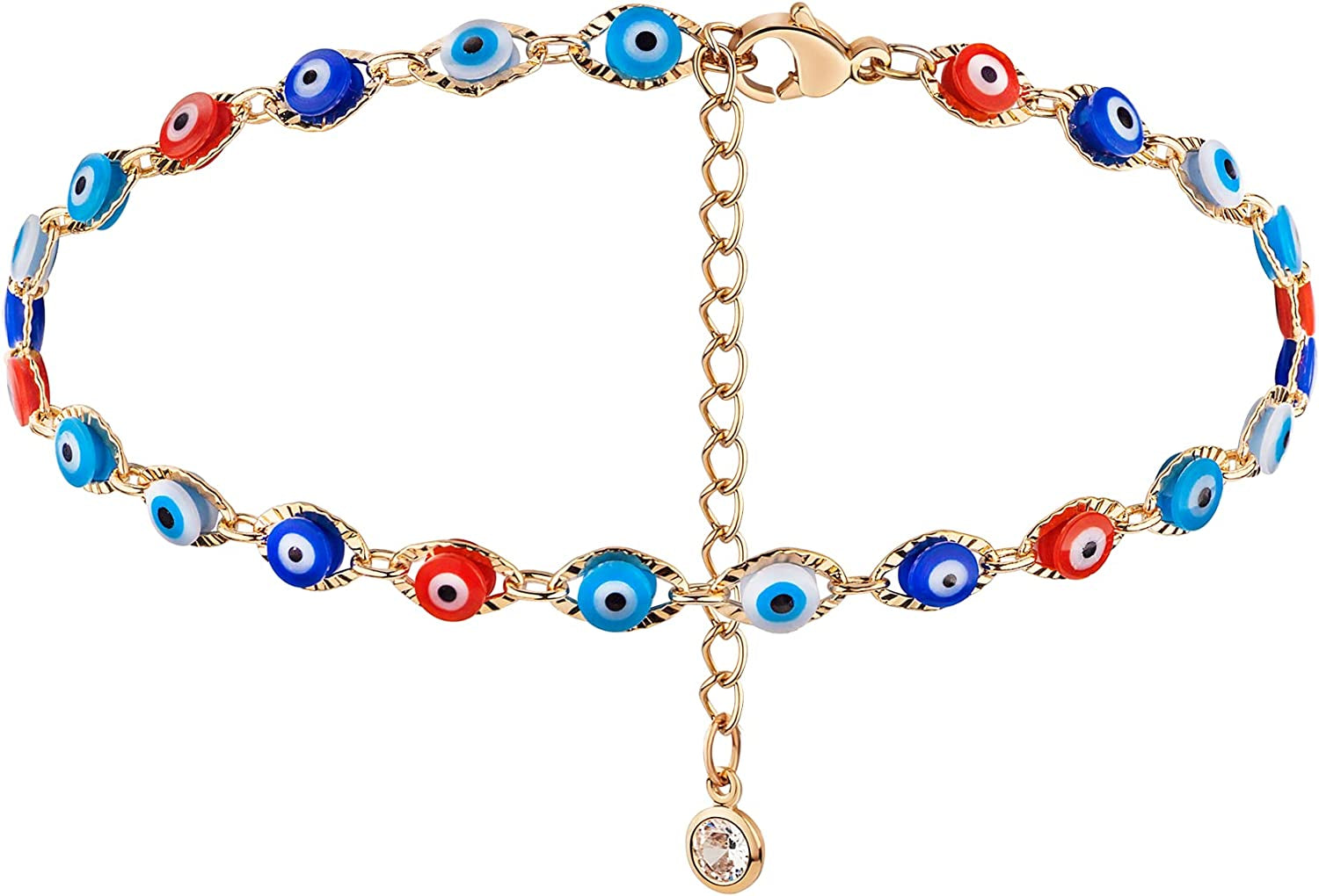 LOYATA Dainty Ankle Bracelet,14K Gold Plated Tiny Bead Anklet Dainty White Cubic Zirconia Cross Tassel Foot Chain Cute Lucky Moon Evil Eye Foot Jewelry Boho Anklets for Women Apparel & Accessories > Jewelry > Anklets LOYATA colour-anklet-080