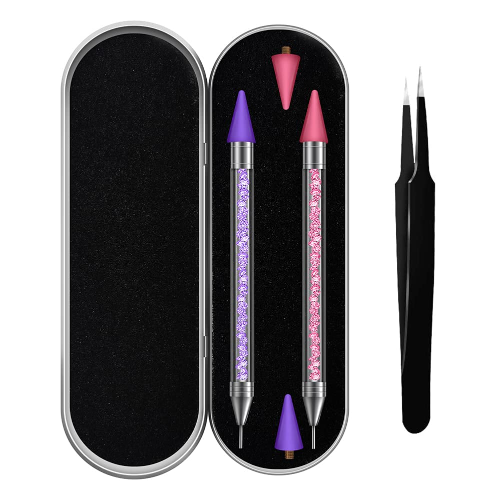 Vikerer 2 Pack Rhinestone Picker, Diamond Painting Dotting Pen Dual-End Rhinestones Pickup Tool for Nail Gems Stones Crystals DIY Nail Art Crafts with 2 Extra Tips and 1X Tweezer Health & Beauty > Personal Care > Cosmetics > Cosmetic Tools > Nail Tools Vikerer Purple Pink