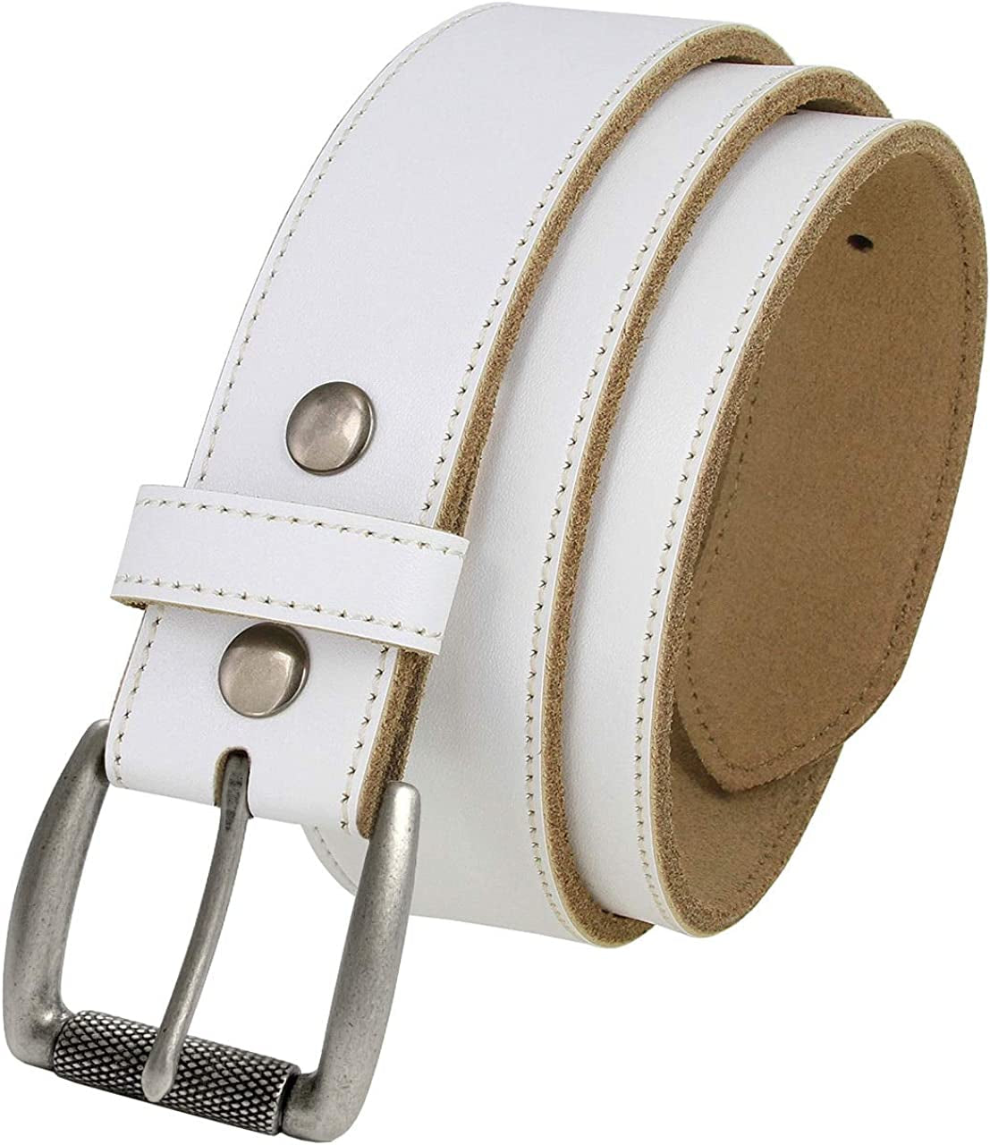 White Belt Cowhide Leather Replacement Casual Belt Strap 1-1/2"(38Mm) Wide, Multi-Style Options Apparel & Accessories > Clothing Accessories > Belts Belts.com 04 Silver 44