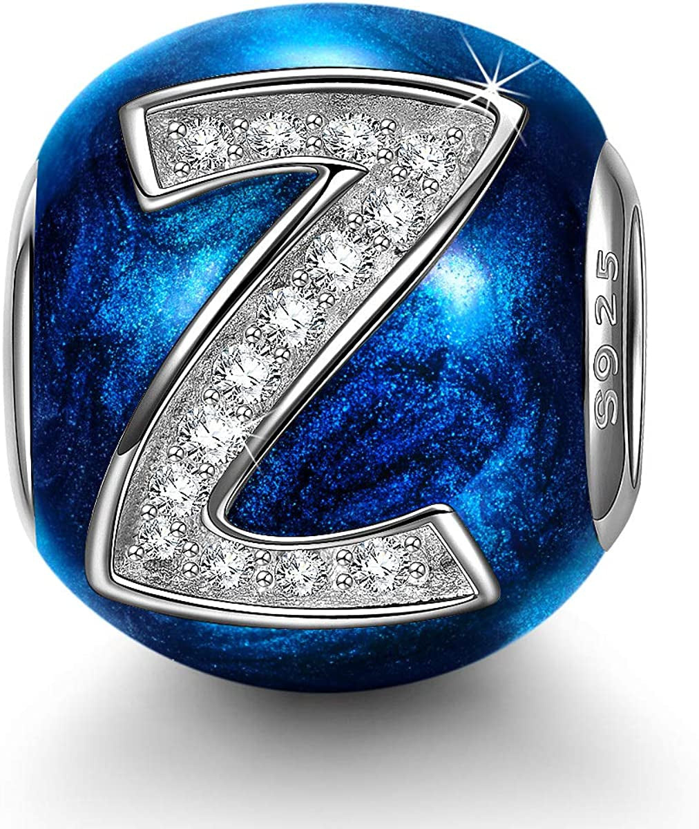 NINAQUEEN Letter Charms A-Z Beads, 925 Sterling Silver with Enamel and Cubic Zirconia, Fit Charms Bracelet and Necklace, Jewelry Box for Personalized Gift Apparel & Accessories > Jewelry > Bracelets NINAQUEEN Z