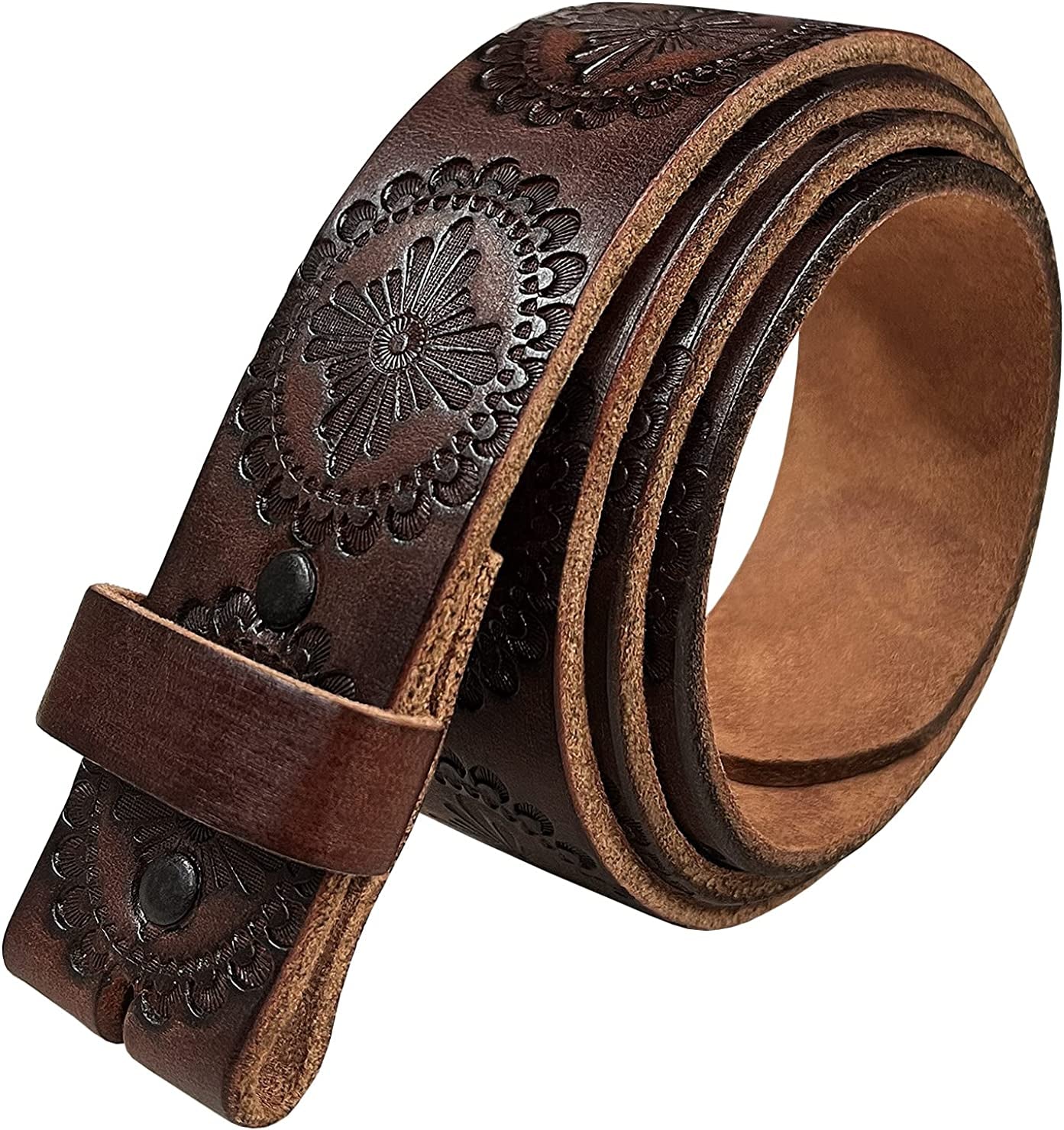 Cowboy Cowgirl Western Tooled Floral Embossed Full Grain Genuine Leather Belt Strap 1-1/2"(38Mm) Wide Apparel & Accessories > Clothing Accessories > Belts Belts.com Type B Strap - Brown 30