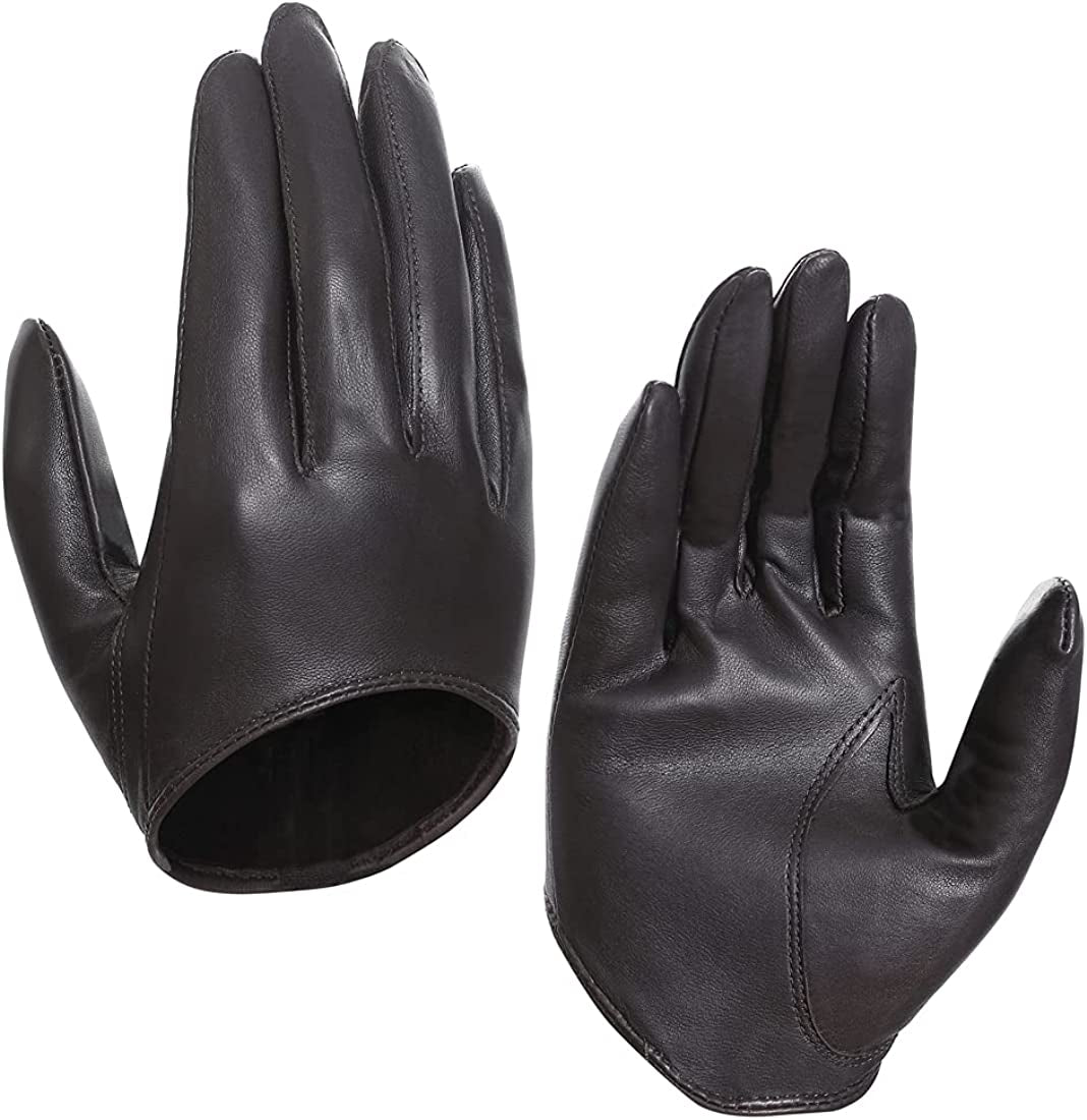 Harssidanzar Leather Spring Gloves for Women,Genuine Leather Half Palm Short Unlined Driving Dress Cosplay Gloves GL011 Apparel & Accessories > Clothing Accessories > Gloves & Mittens KYLIE MAX Brown Medium