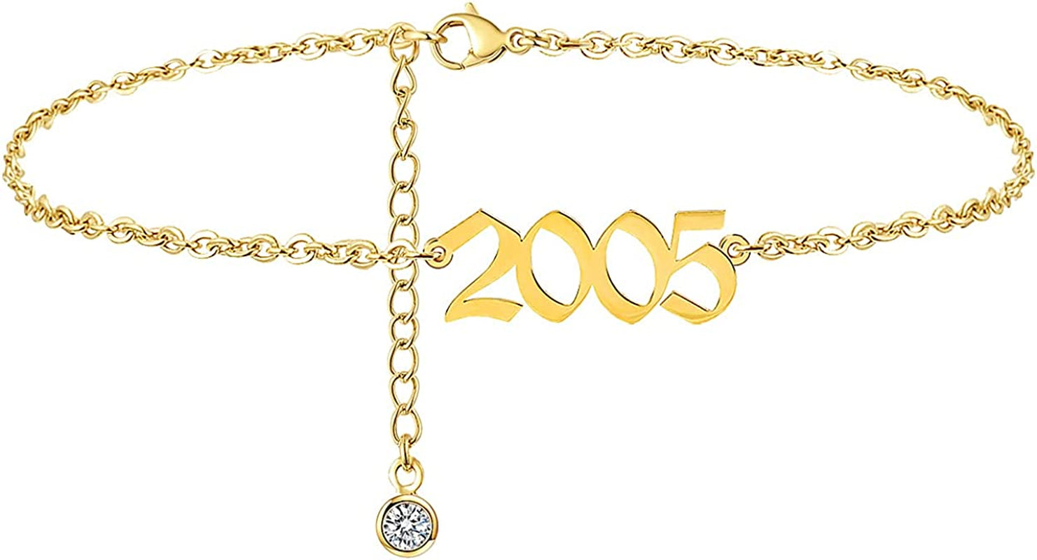 JYUEDA Birth Year Anklet Bracelet for Women,Beach Foot Chain Cute Ankle Bracelet,14K Gold Plated Anklets for Women Teen Girls Apparel & Accessories > Jewelry > Anklets JYUEDA 2005